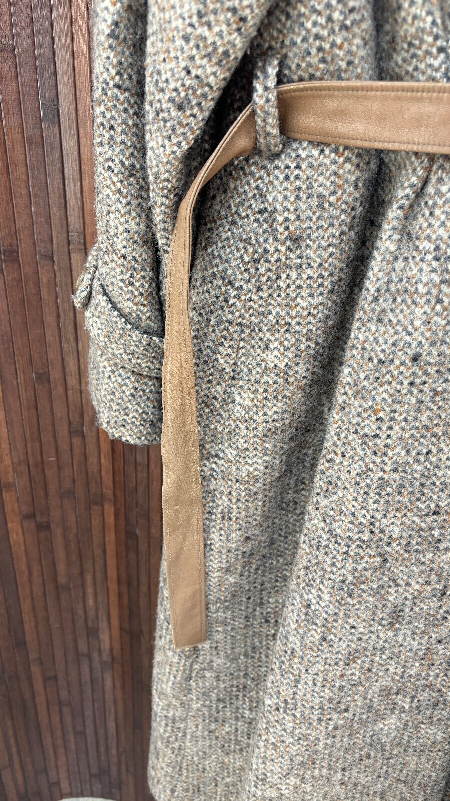 VTG 70s/80s Wool Blend Tweed Full Length Coat with Matching Scarf Set: Size M