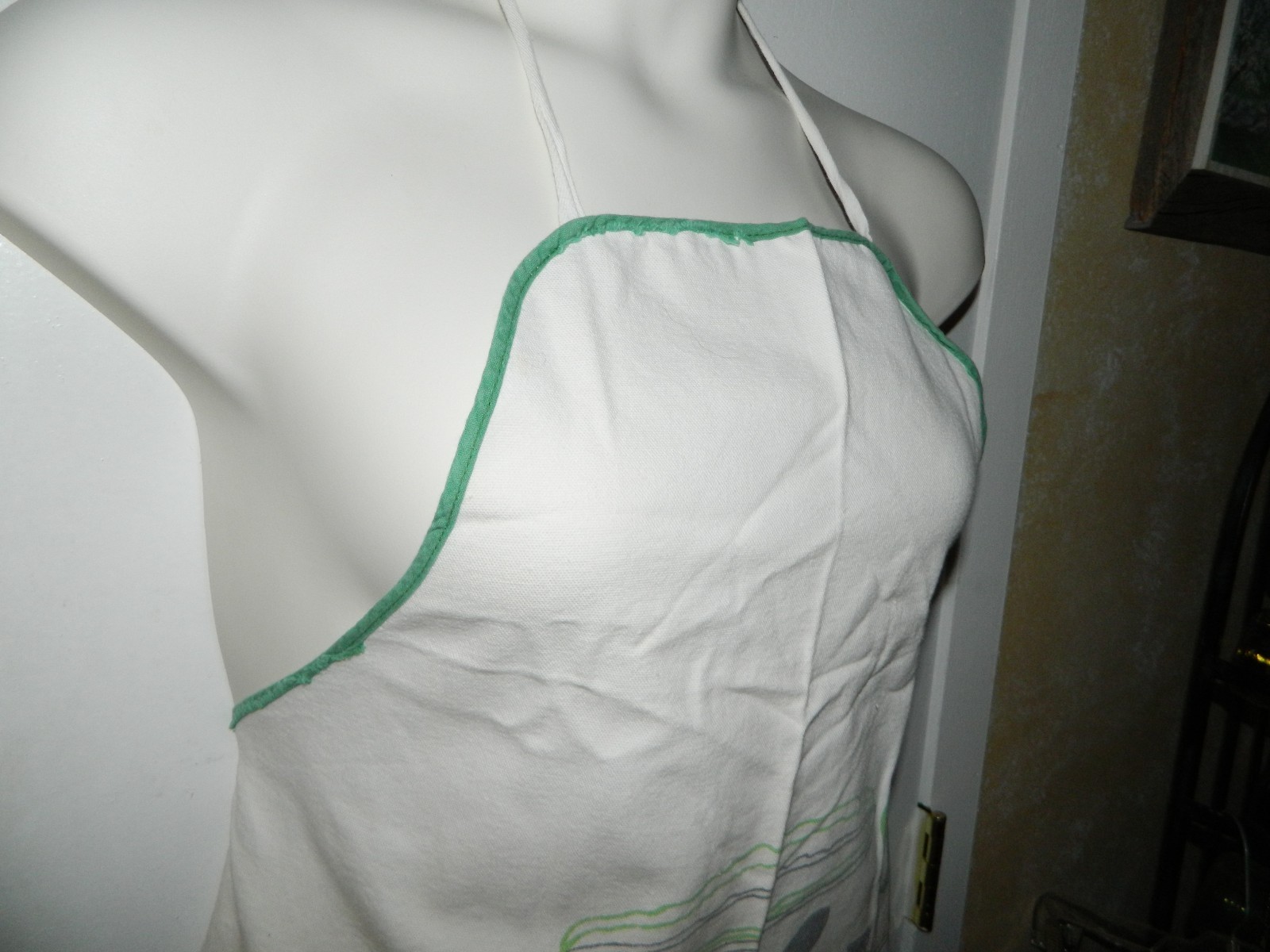 Vintage Mid Century Gray Green Salad Kitchen Cotton Blend Apron