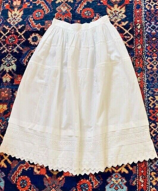 ANTIQUE Victorian Edwardian FRENCH Cotton Embroidered PETTICOAT costume film
