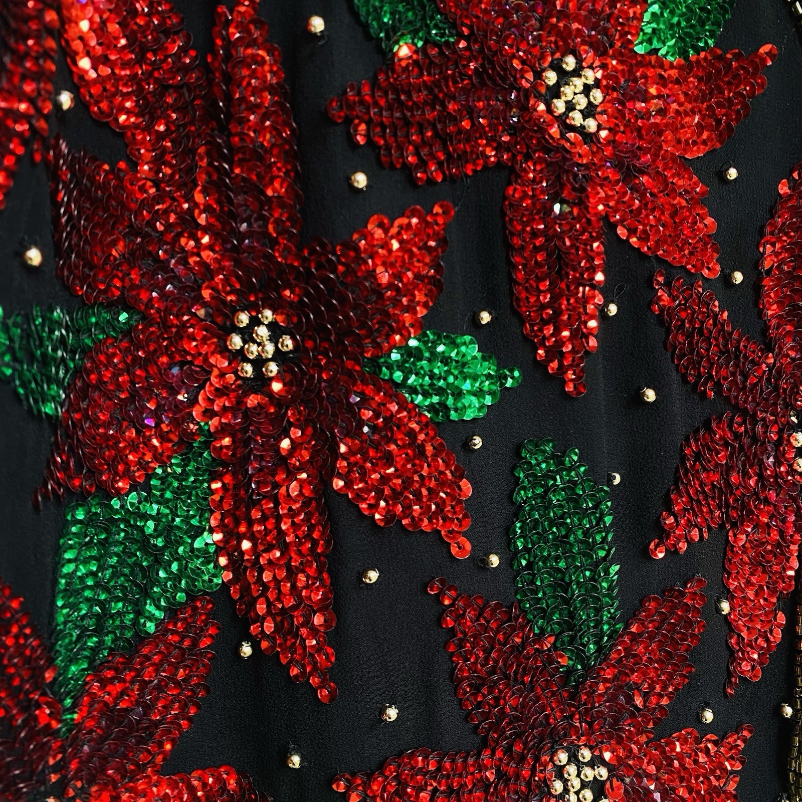 SCALA Vest Black Red Beaded Sequin Poinsettia Festive Core Christmas Holiday VTG