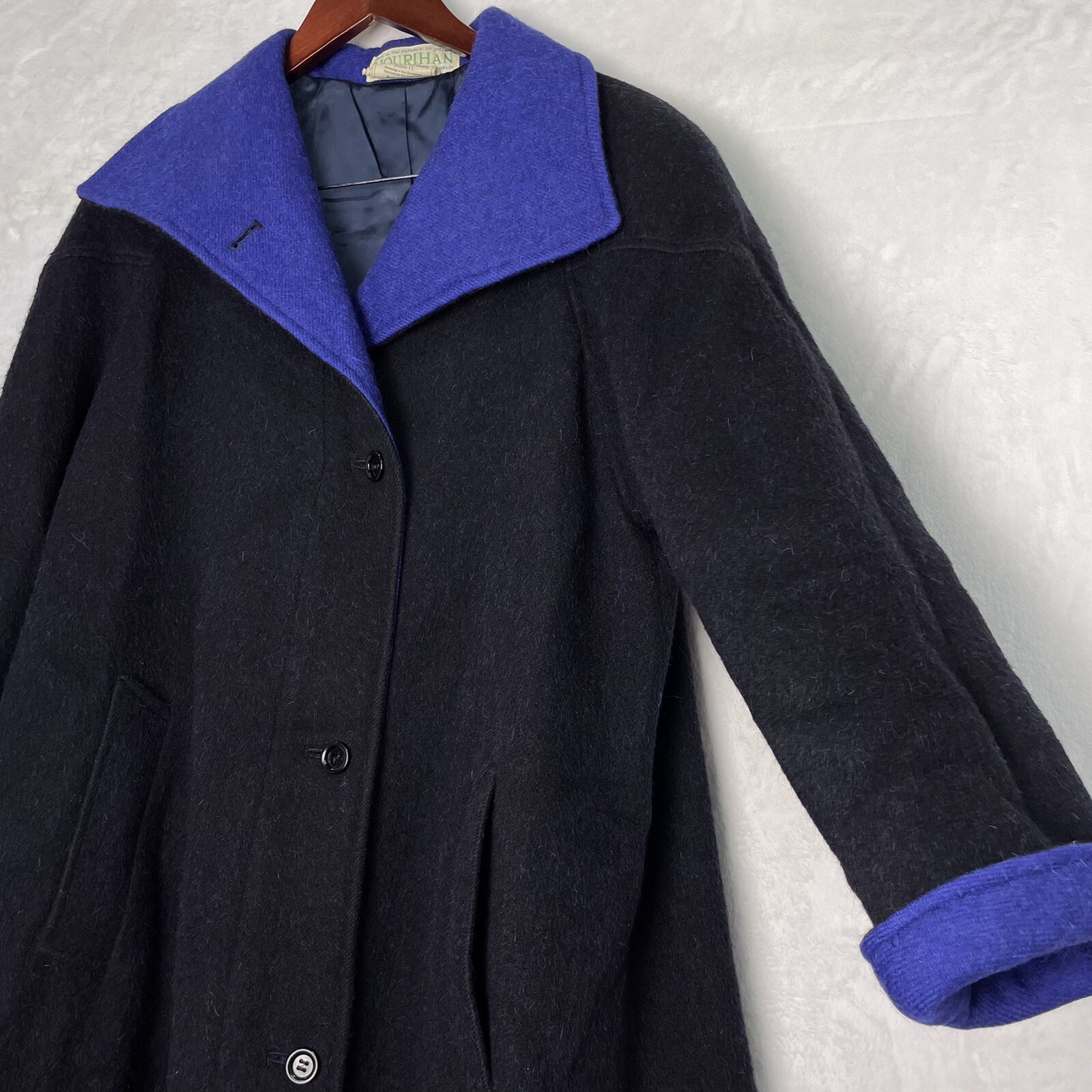 Vintage Jimmy Hourihan of Dublin Ireland Alpaca Wool Coat Maxi Duster Black Blue