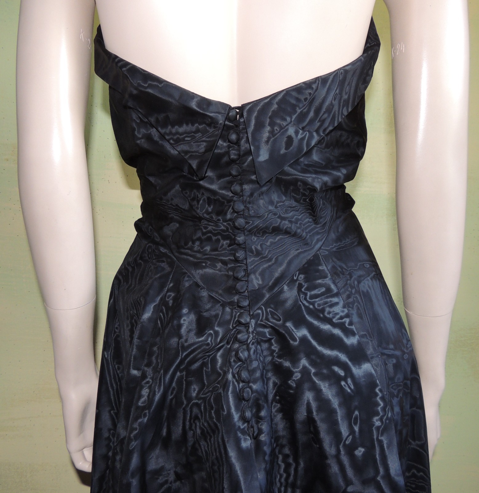 Marontate 40s Dress Black Moire Taffeta Halter with Peplum Jacket