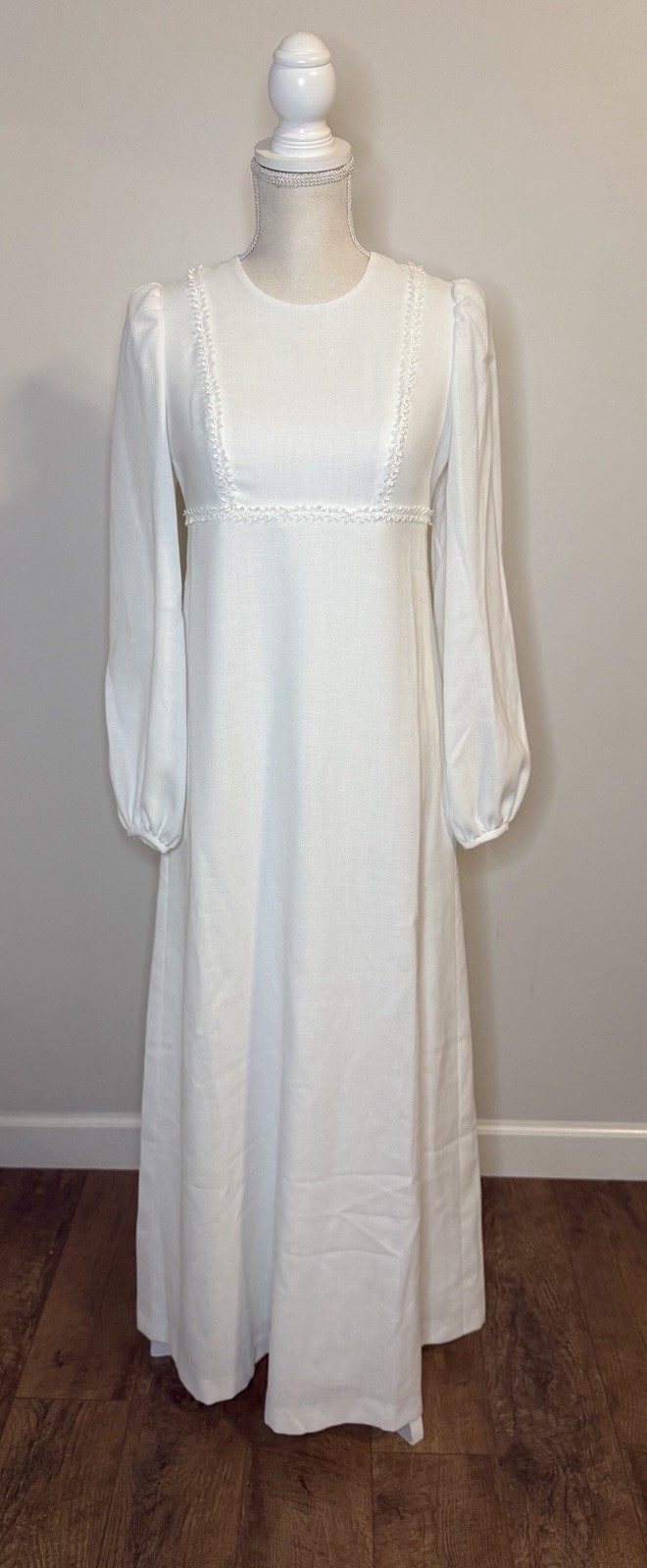 White Bohemian Vintage 70’s Empire Waist Long Balloon Sleeve Wedding Gown Sz S