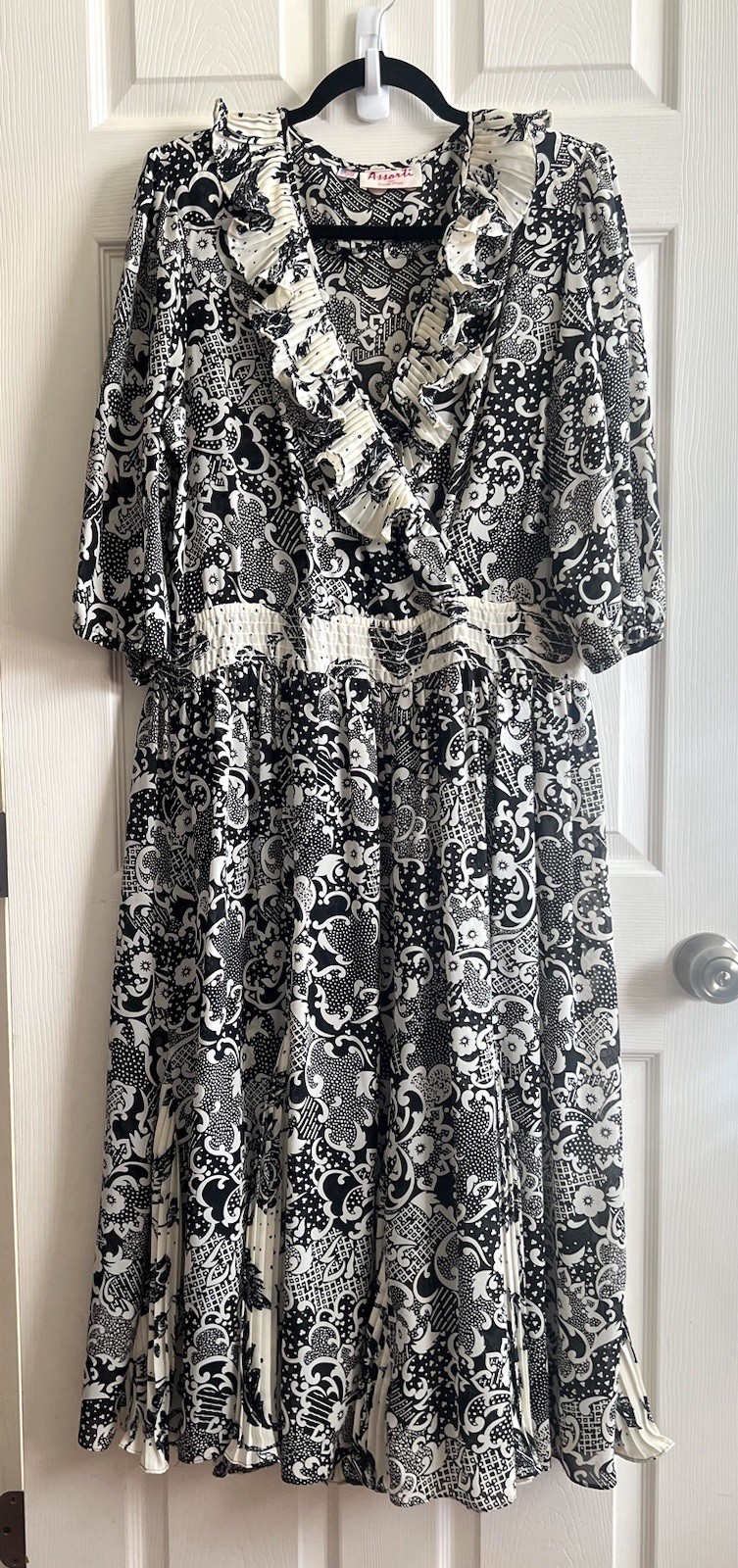 ASSORTI FOR SUSAN FREIS Vtg 80s Floral Georgette Smocked Waist Midi Dress L/XL