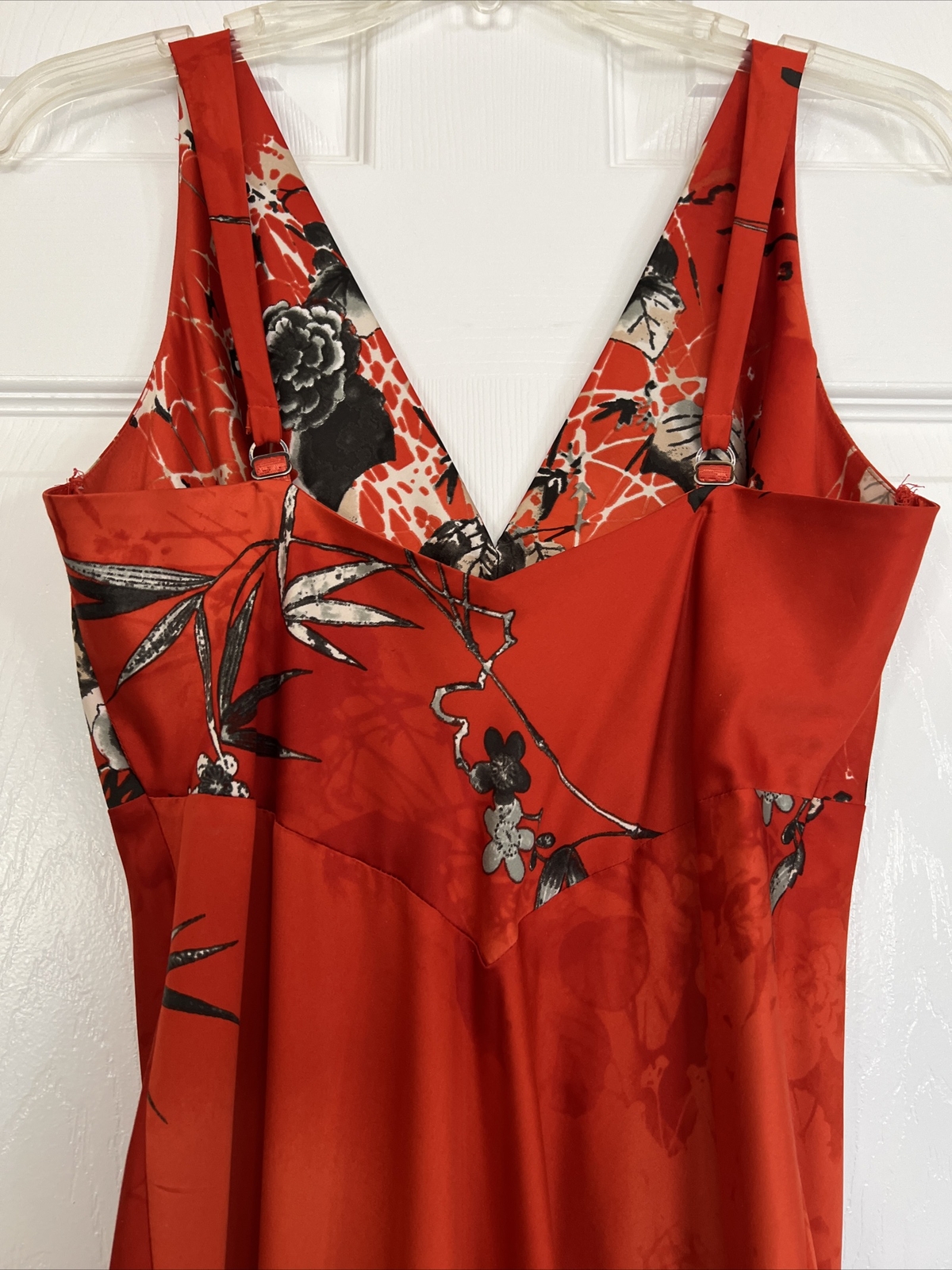 Vintage Deep V-neck Sleeveless Lingerie Inspired Floral Orange Maxi Dress S/M