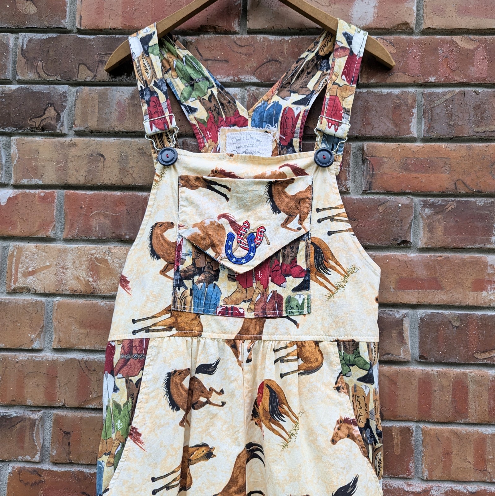 Dee’s Designs Vtg 90s Overalls Horse Prairie Cowgirl Slow Fashion Handmade Sz XS