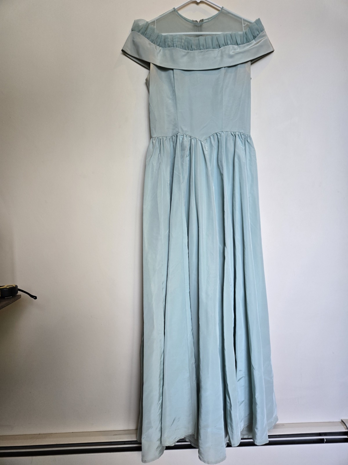 Vintage Homemade Formal Prom Gown Dress TALL Aqua Teal Blue Tulle Long Length