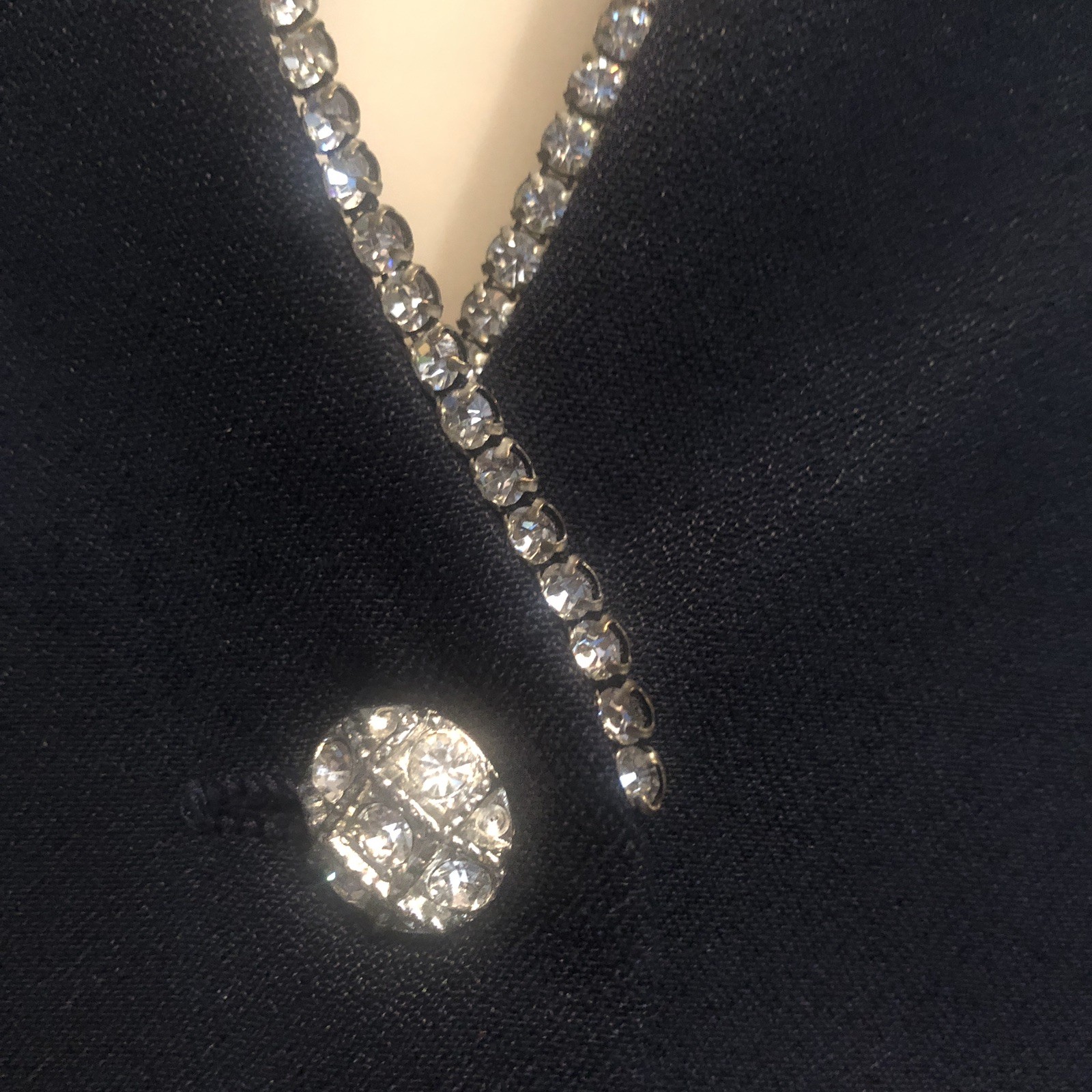 Vintage 1980s JR Nites Petites M Dress Jacket Navy Rhinestone Trim Shoulder Pads