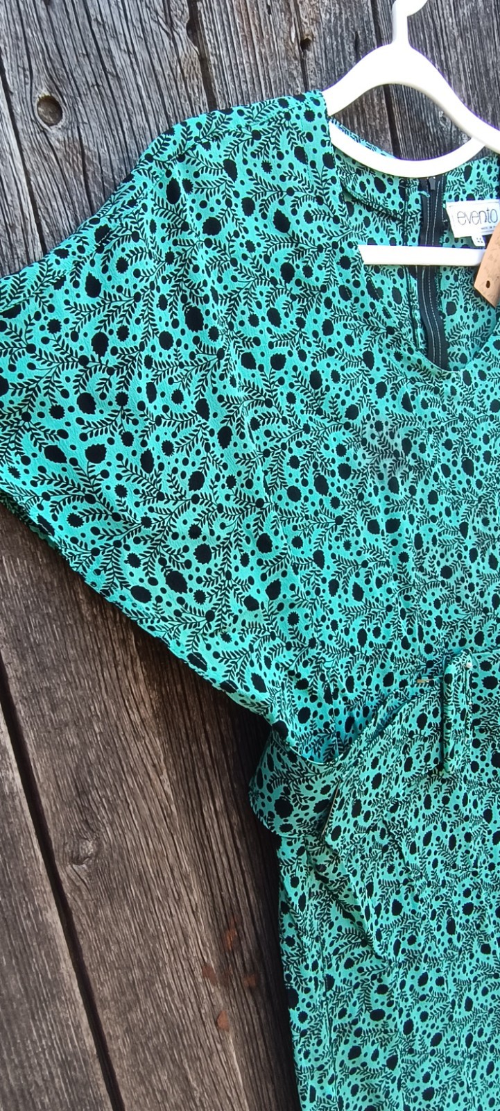 Evento Vintage Dress Womens L XL Turquoise Black Floral Pattern Italy Dress