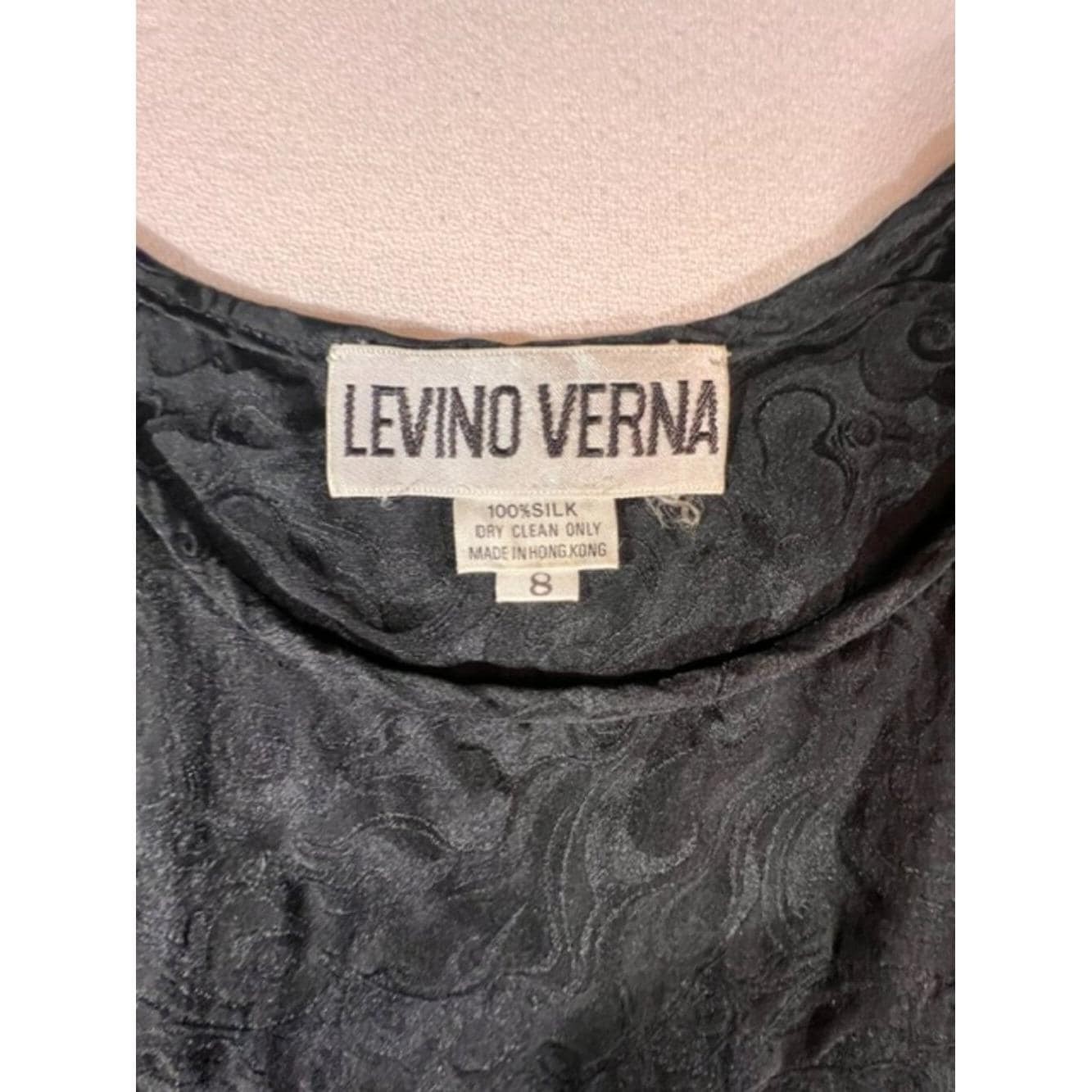 Vintage Levino Verna 3-Piece Matching Set Top,Skirt & Sash Black 100% Silk Size8