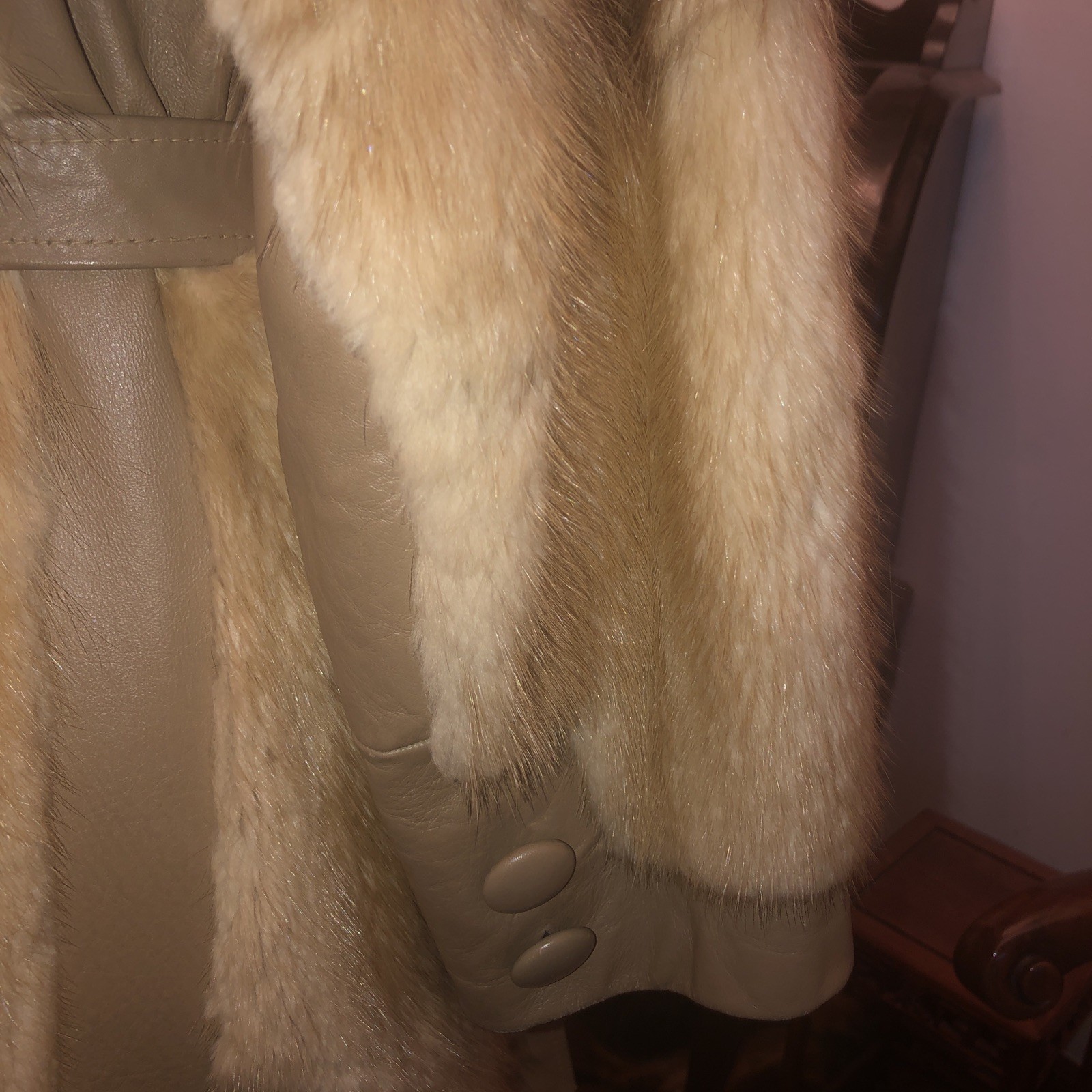 Vintage Tan Leather Trim, Fox Collar, Fur Coat. By J.l Hudson, Size Small 1970s