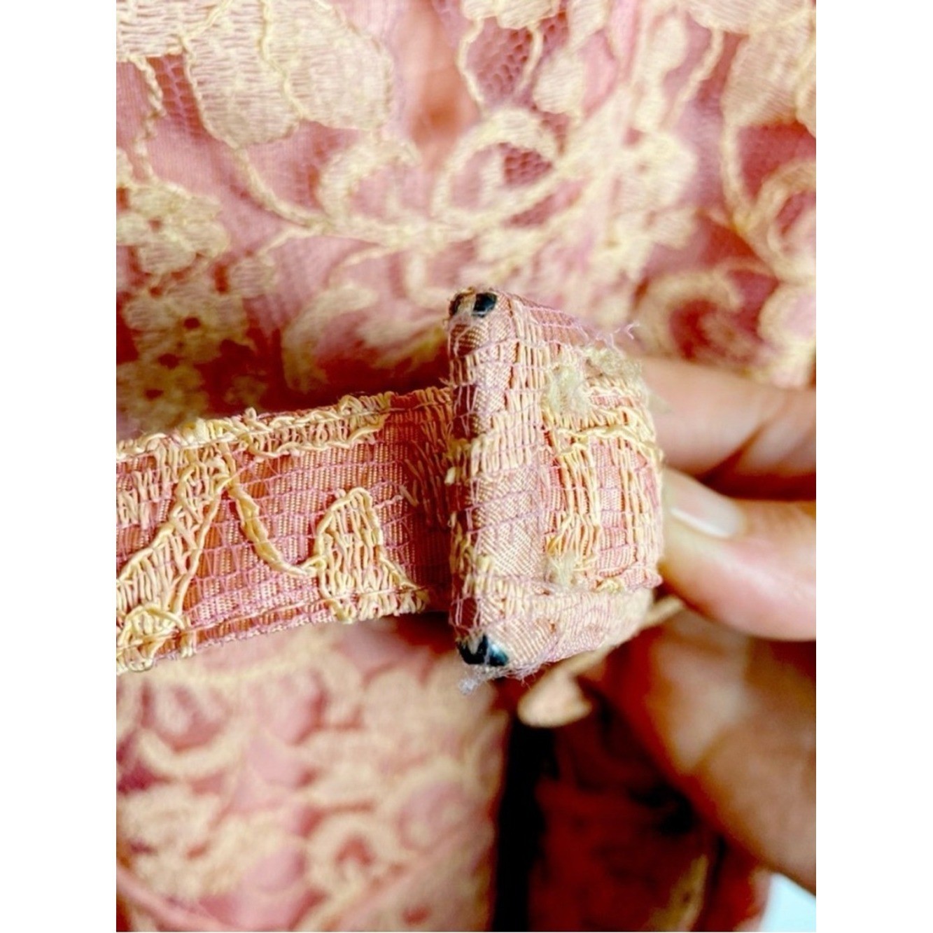 VTG 50s Gloria Swanson Forever Young Pink Lace Belted Party Tea Midi Dress Sz. M