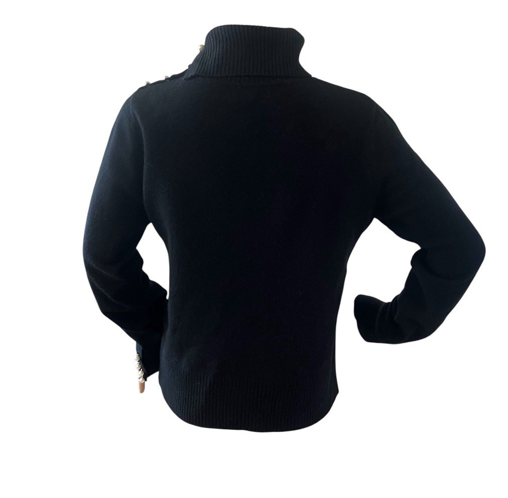 Mainbocher Cashmere Sweater Convertible Turtleneck Faux Pearl Buttons Size M VTG