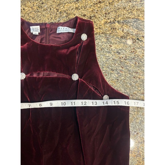 Vtg Niteline Della Roufogali Burgundy Velvet Maxi Dress Rhinestone Formal 10
