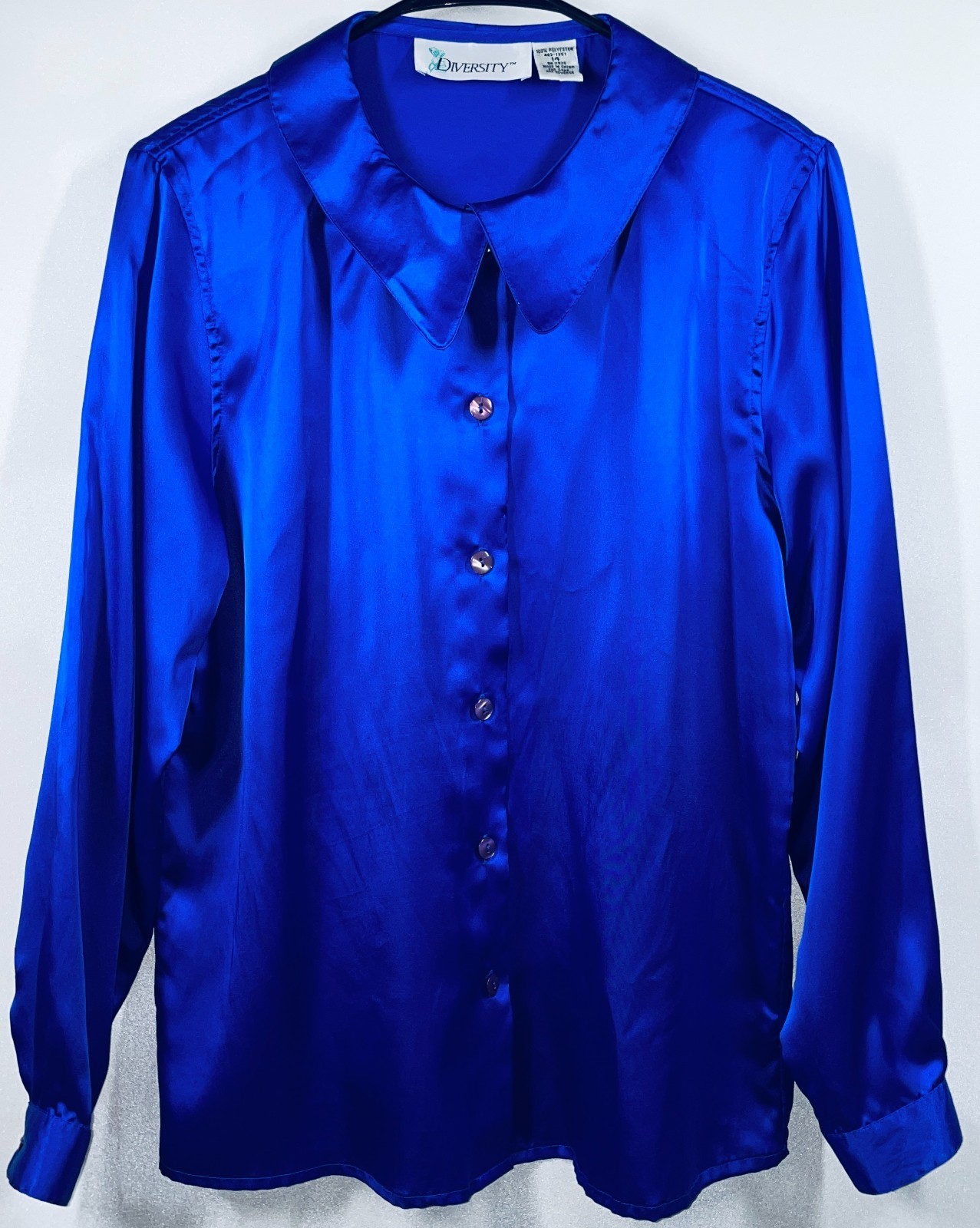 VTG Diversity Royal Purple Womens Size 14 Button Up Collar Bright Long Sleeve