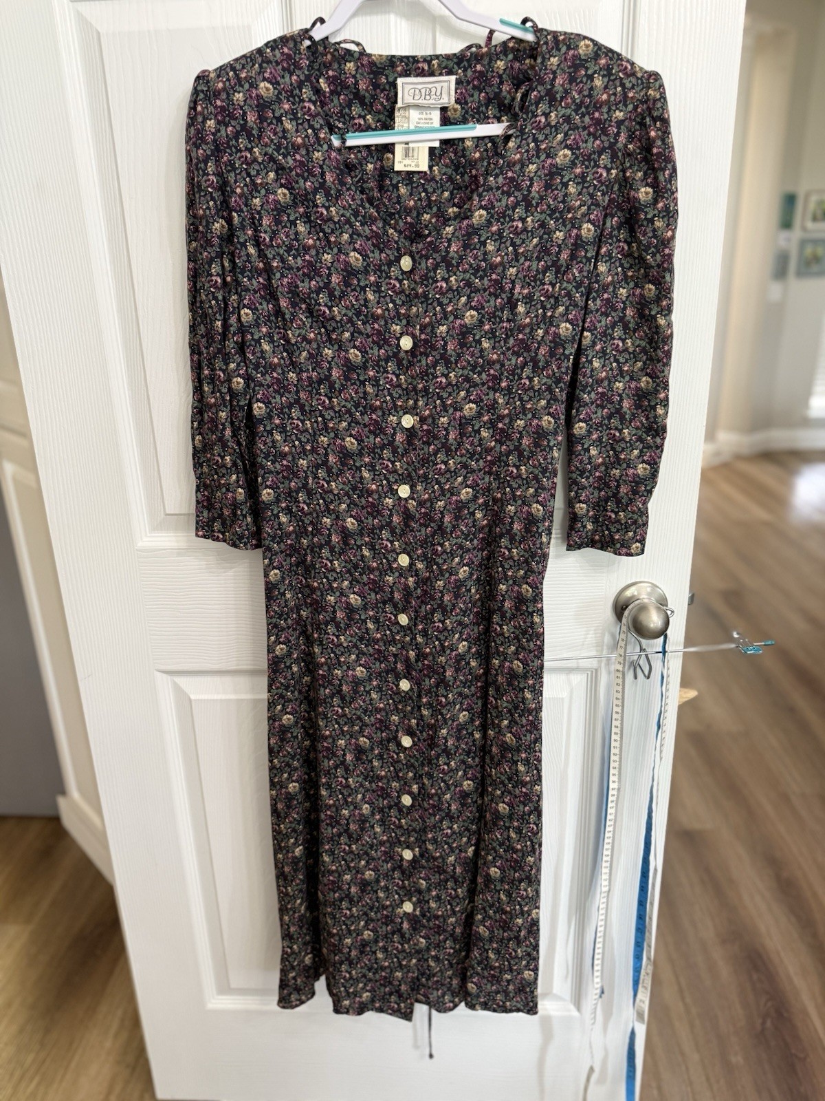 Vintage Floral Button Front Maxi Dress Cottagecore Grunge Rayon Size 15/16 NWT L