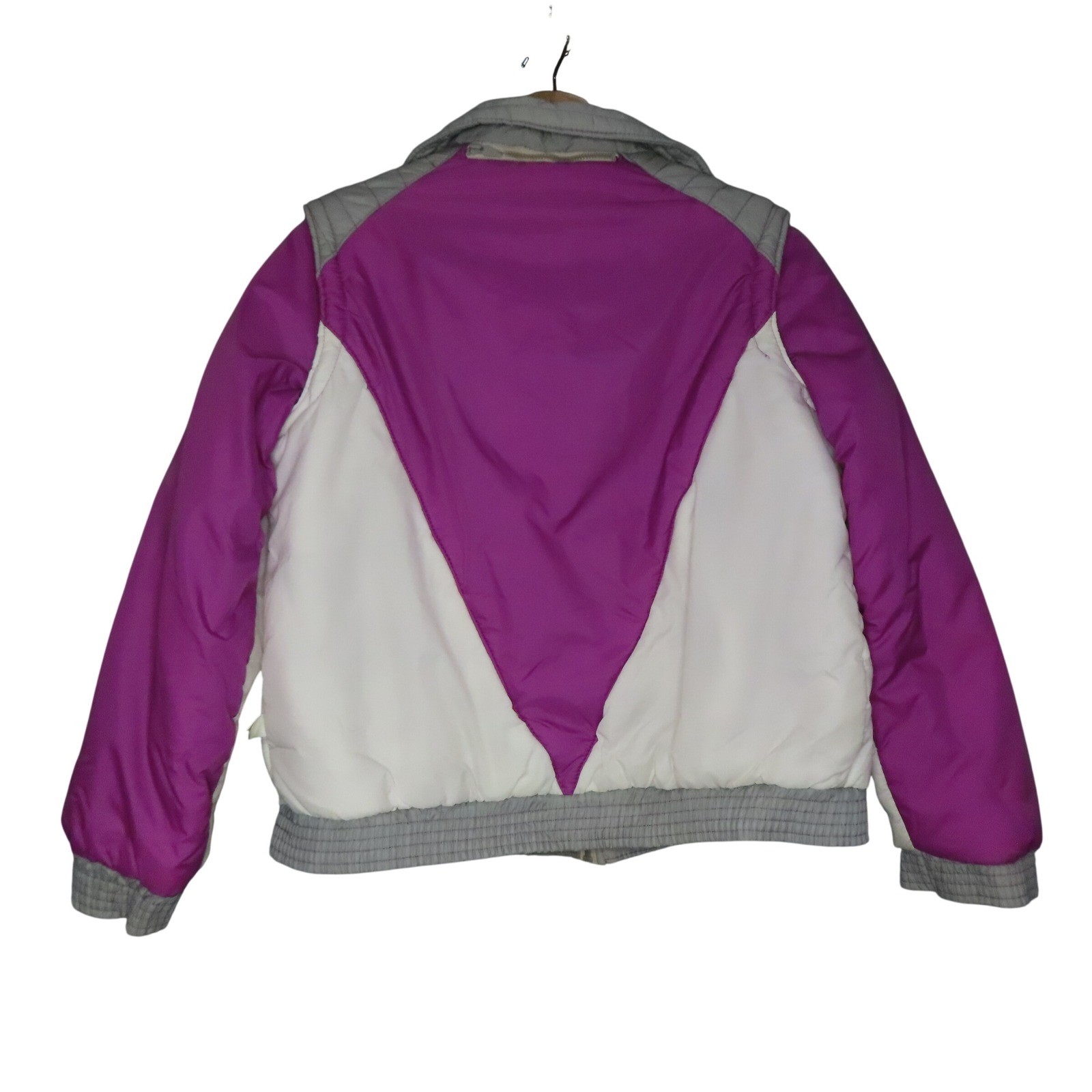 Vintage 80s Puffer Ski Jacket Womens Small Pink Colorblock Zip Off Sleeves Vest