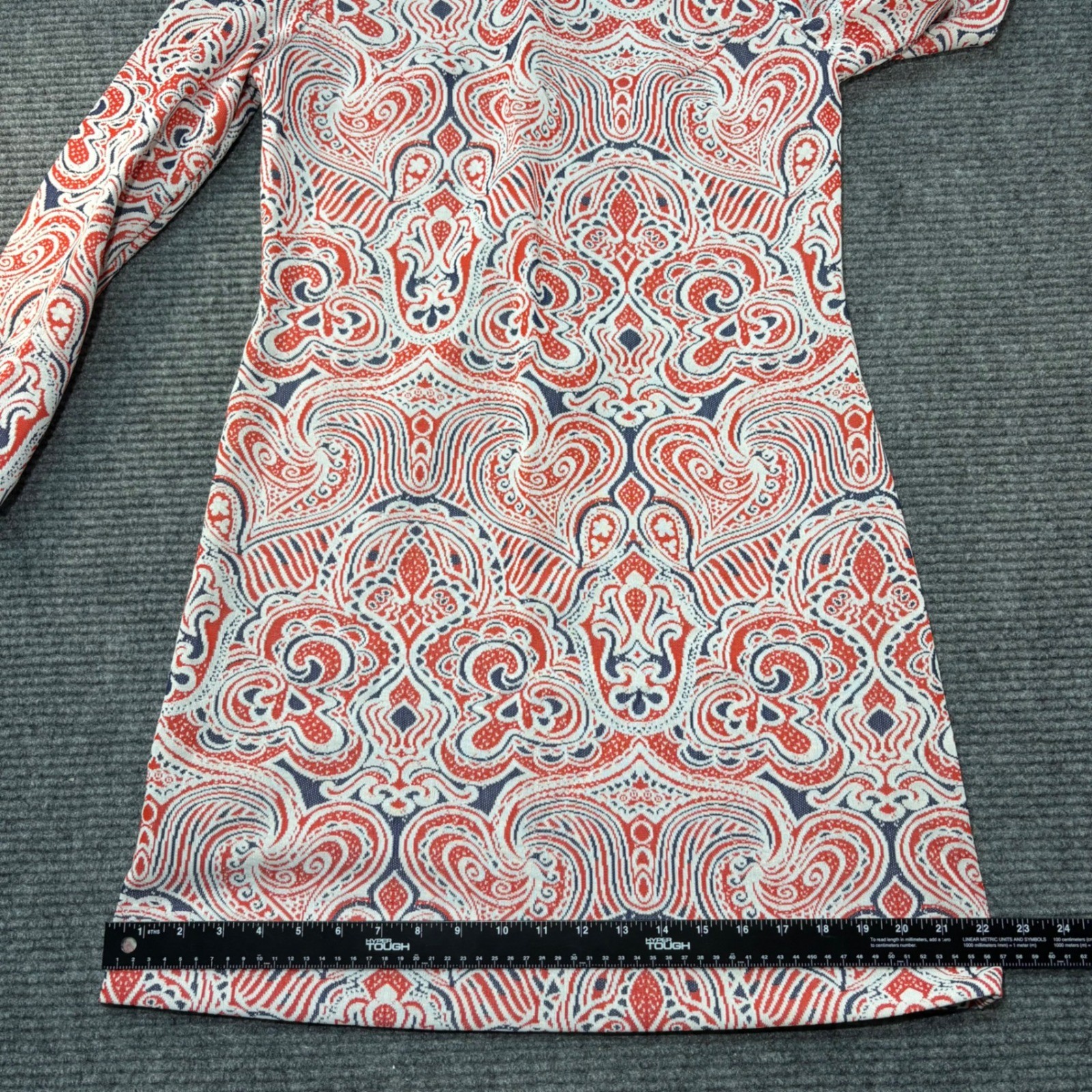 Vintage Its Better Mod Mini Dress Orange Paisley Double Knit Mok Neck 60/70s S/M