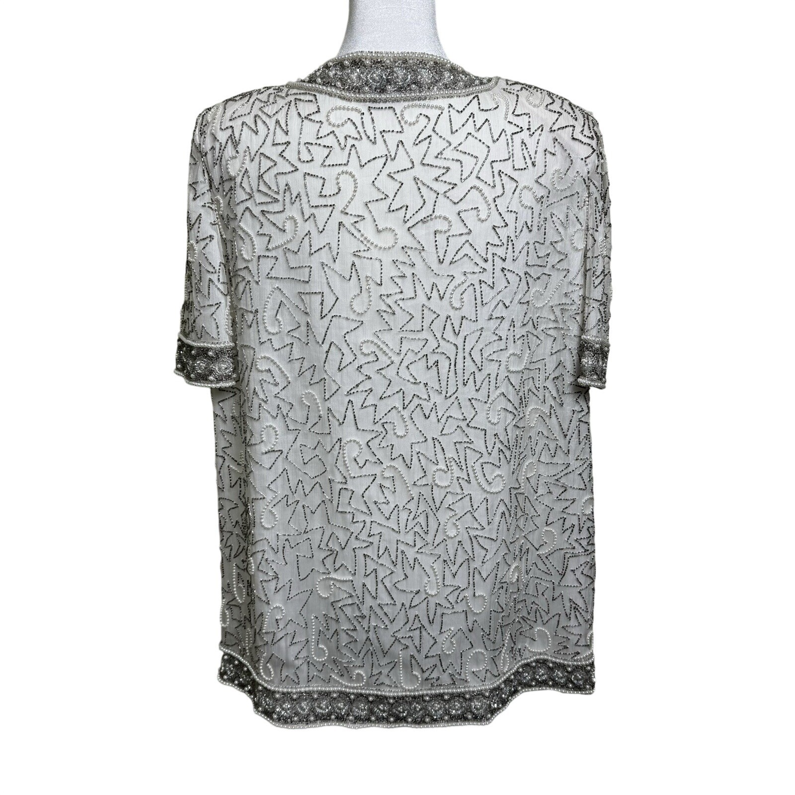 Laurence Kazar New York Vintage Beaded Pearl White Silk Evening Jacket Cardigan