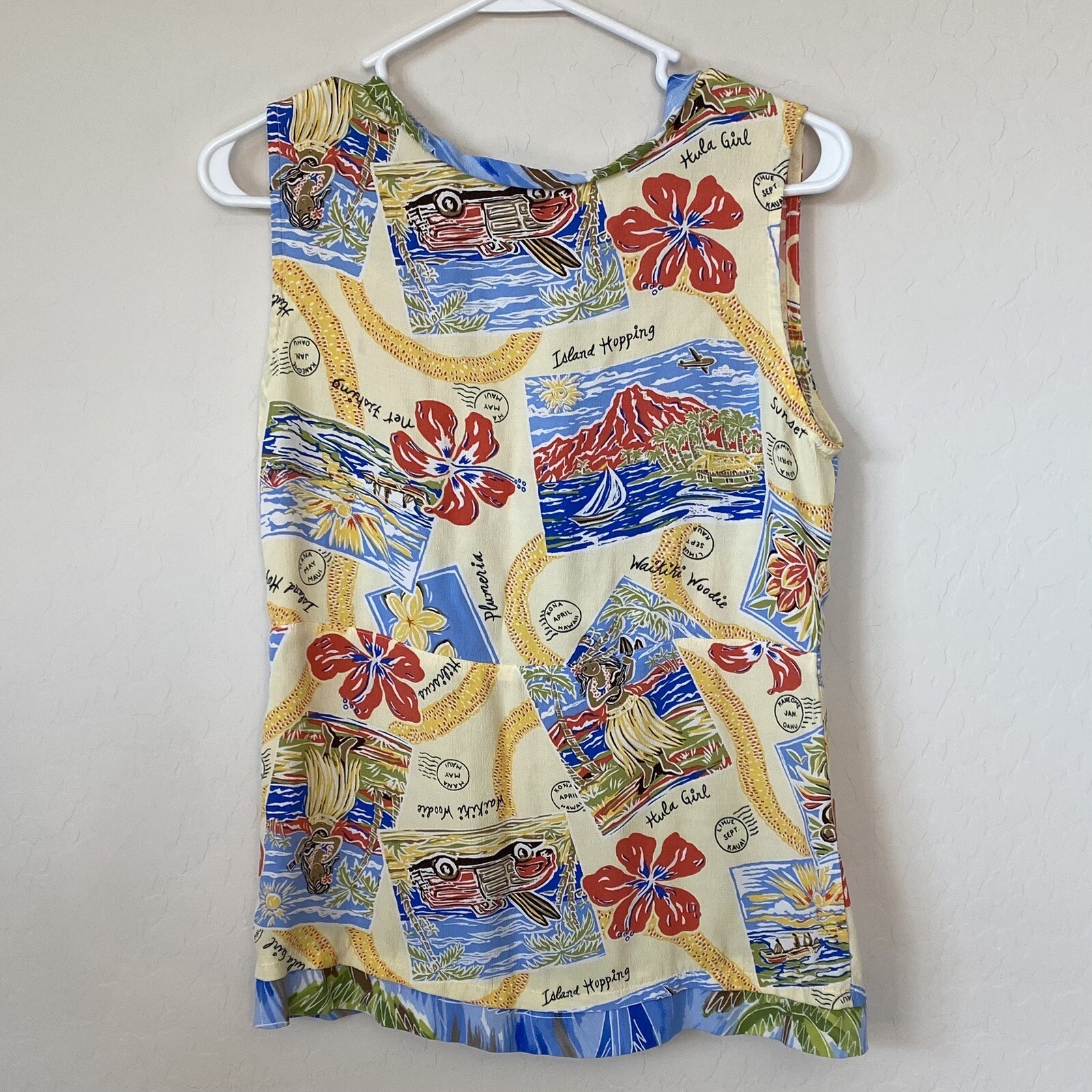 Vtg Weekend Traffic Sleeveless Top Beach Island Hula Girl Floral Stretch Sz M