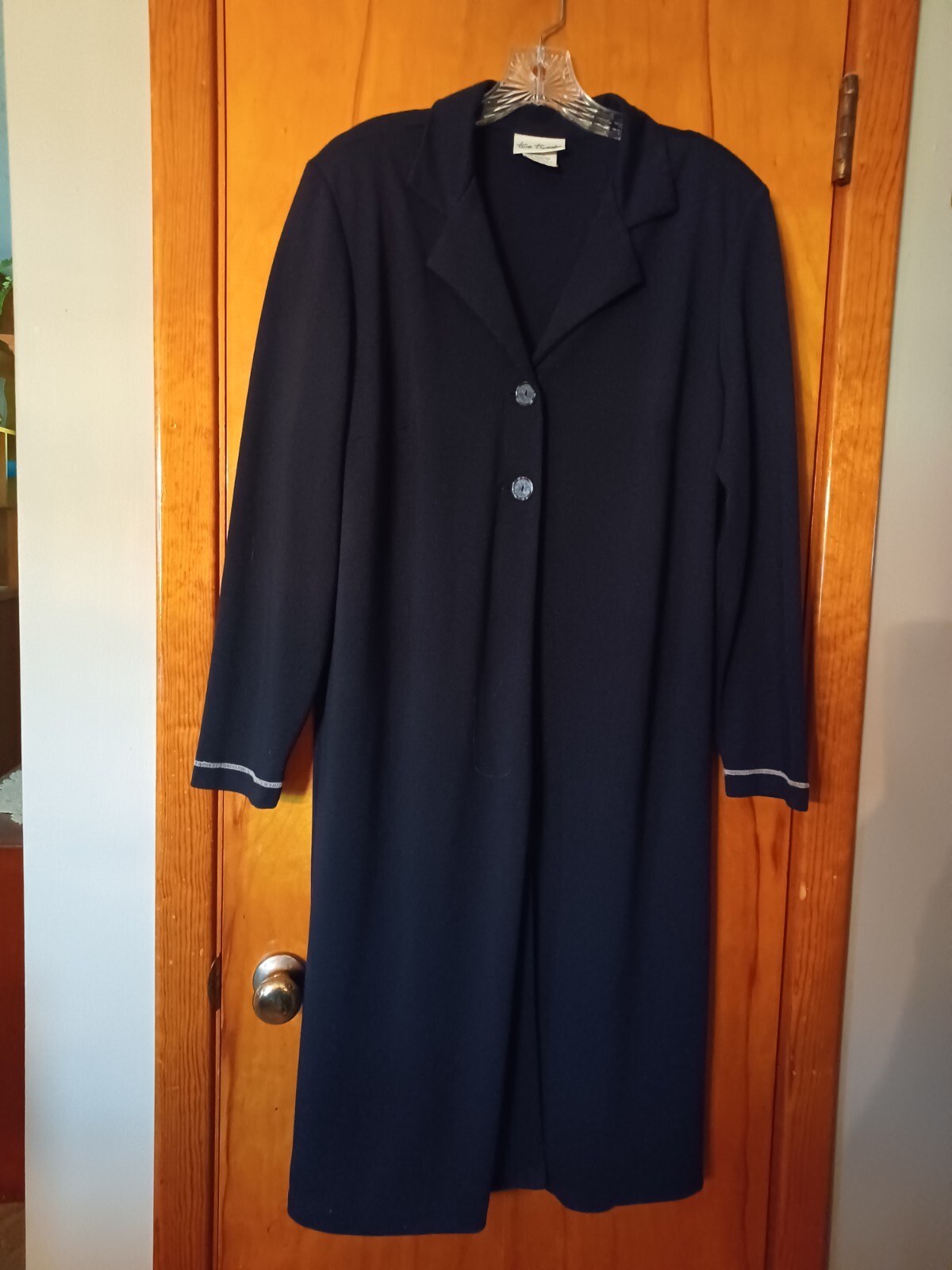 VTG Two Twenty Black Two Button Robe Housecoat Duster Med PT