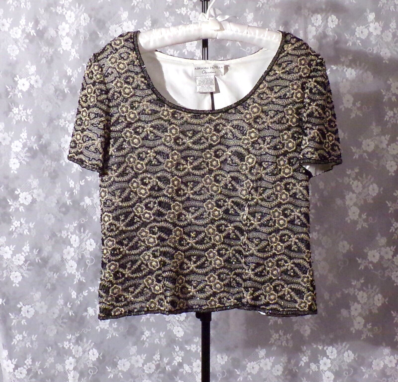Vintage Beaded Silk Top Size Medium Adrianna Papell Chic Evening Cocktail Blouse
