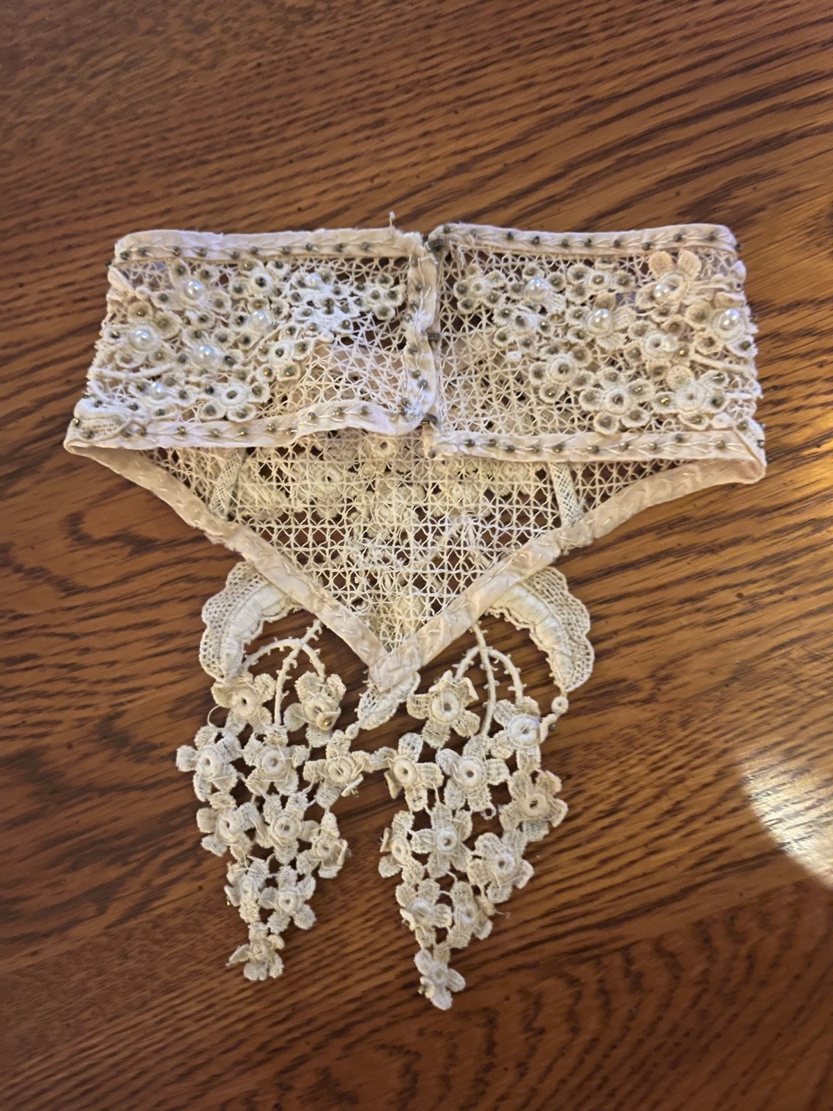 1900s Vintage Bridal Edwardian Lace Collar, Antique Textile Choker, Beaded Lace