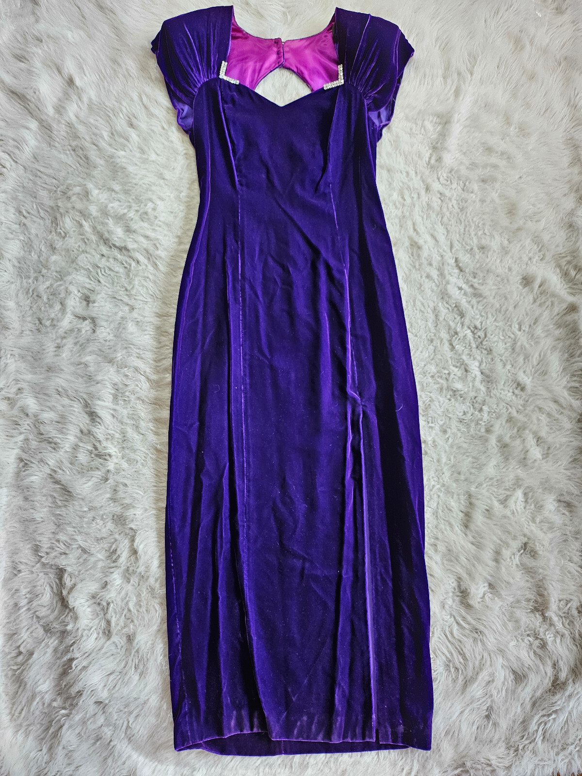 Vintage Nu-Mode Women’s Purple Velvet Rhinestone Detail Maxi Dress Size 11/12