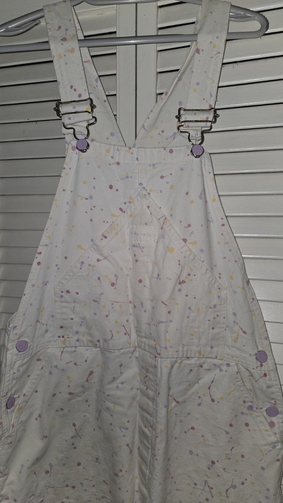 Vtg 90’sHallmark E.Bunny & Co Paint Splatter Cotton Overall Size L Rare Find