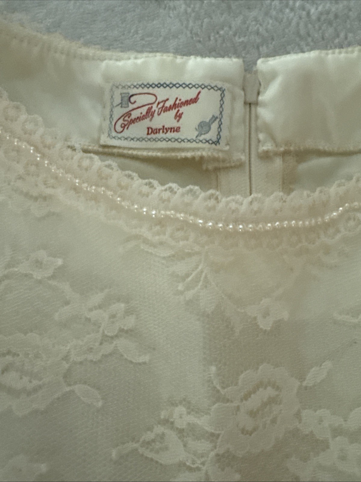 Vintage Handmade Ivory Mermaid Style Drop Waist Wedding Dress Lace Pearl S/M