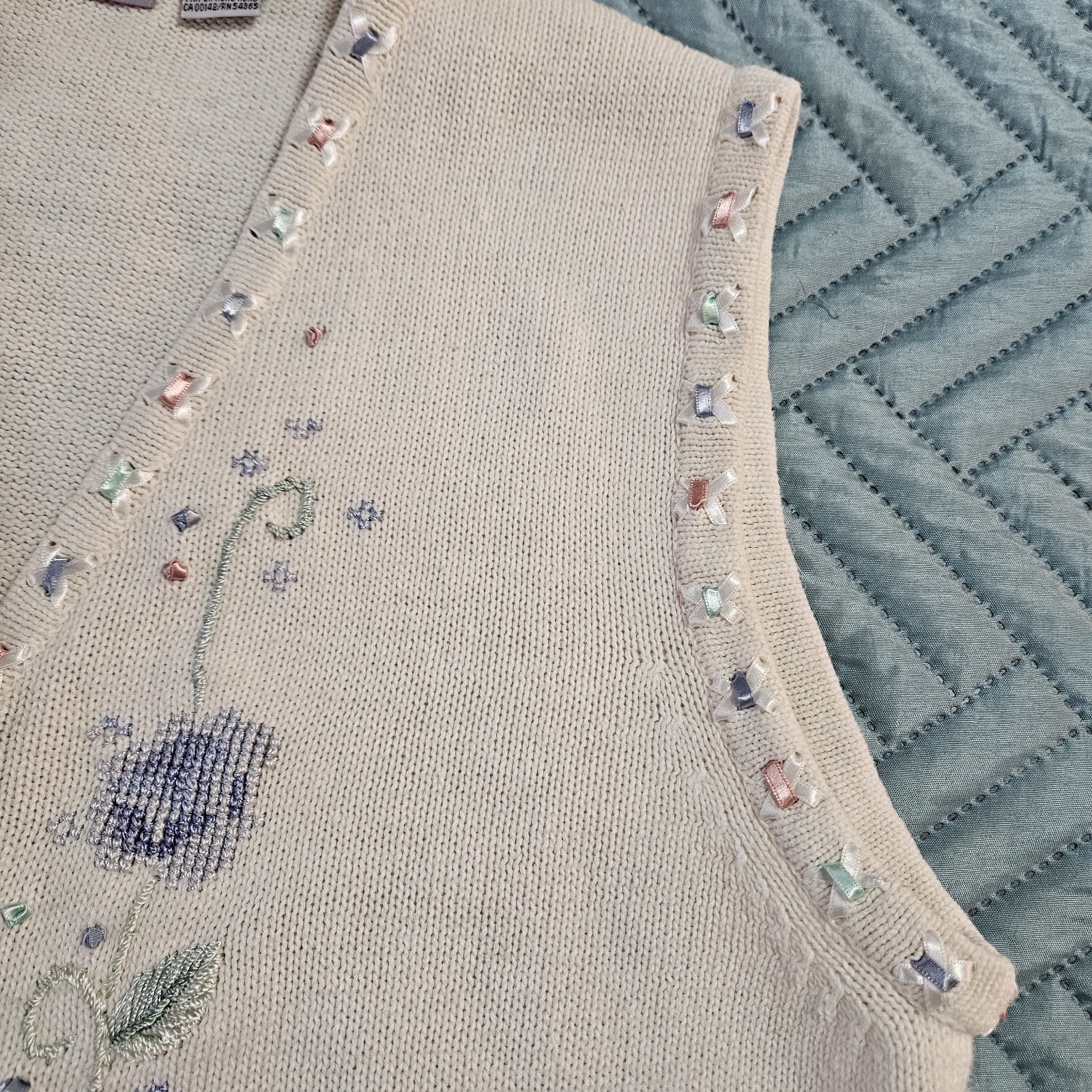 Vintage TanJay Women’s Vest Size Medium Lavishly Decorated Ribbon Flowers Beads