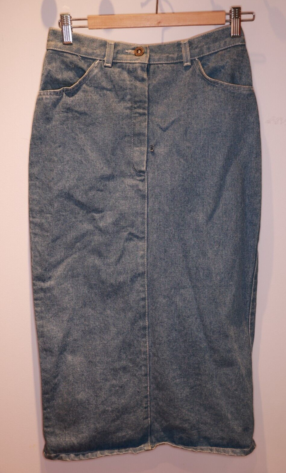 Vintage MUSTANG Midi Maxi Denim Skirt Approx 30 *** Attic Find With Holes Stains