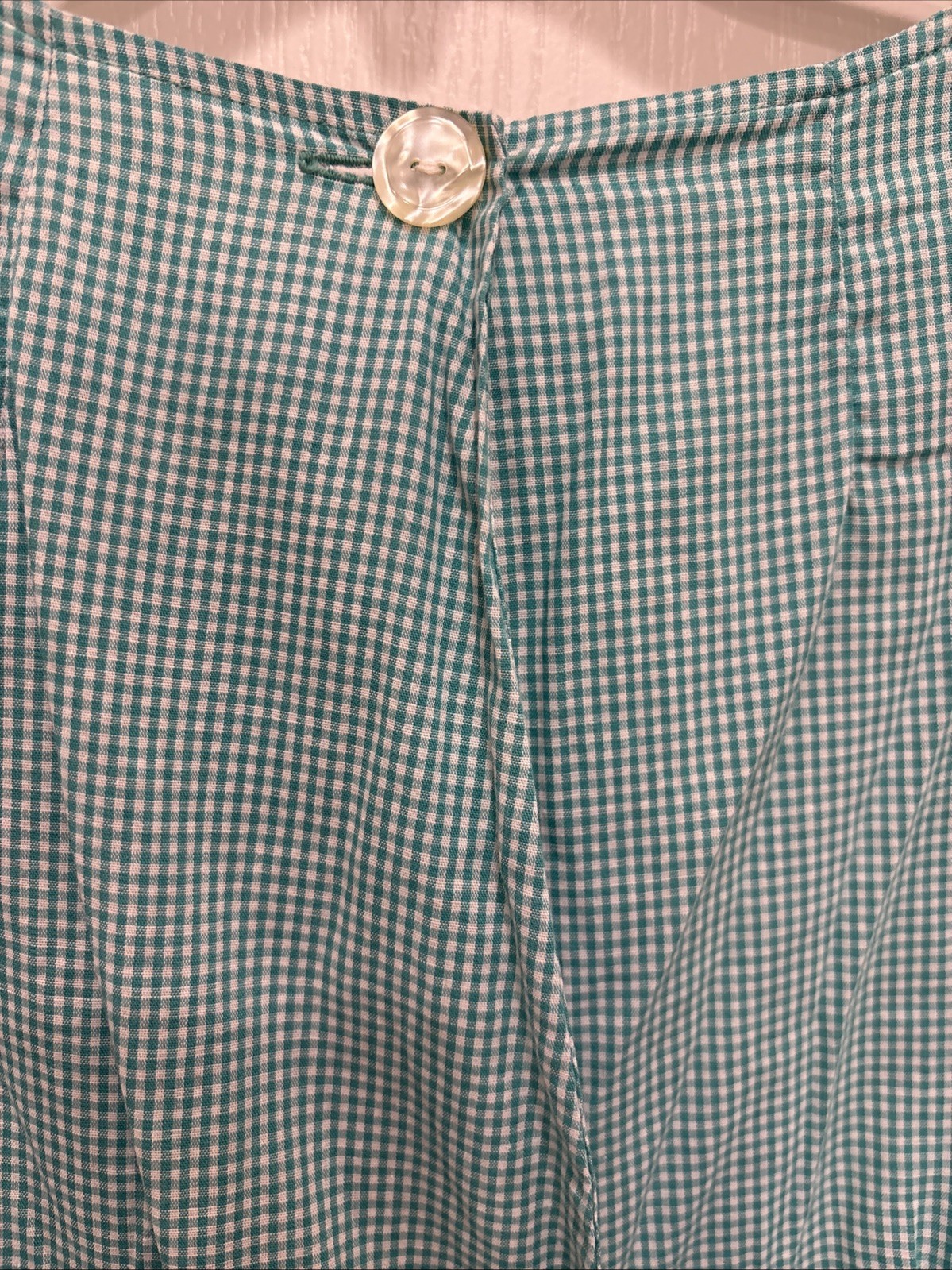 Vintage 1950s SWIRL Wrap Day Dress 50s Floral Embroidered green Gingham Cotton