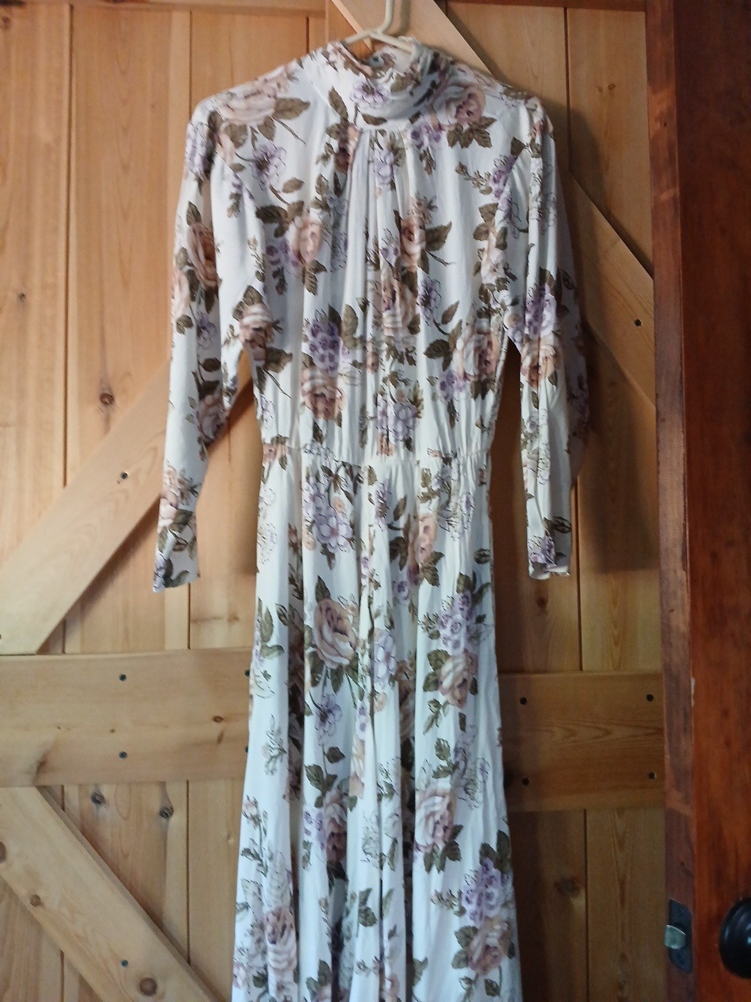 Vtg ED Michaels Long Sleeve Midi Floral Summer Rayon Button Back S/M 5/6 36″