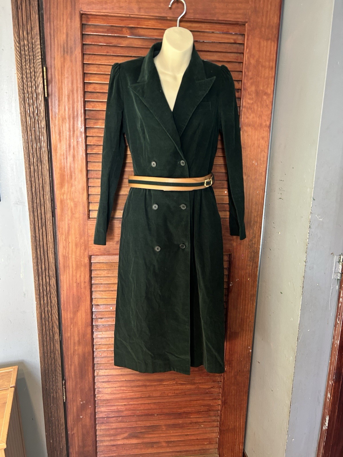 vintage 80s SASSON dress Secretary belt office sleeve retro Green M 8/9