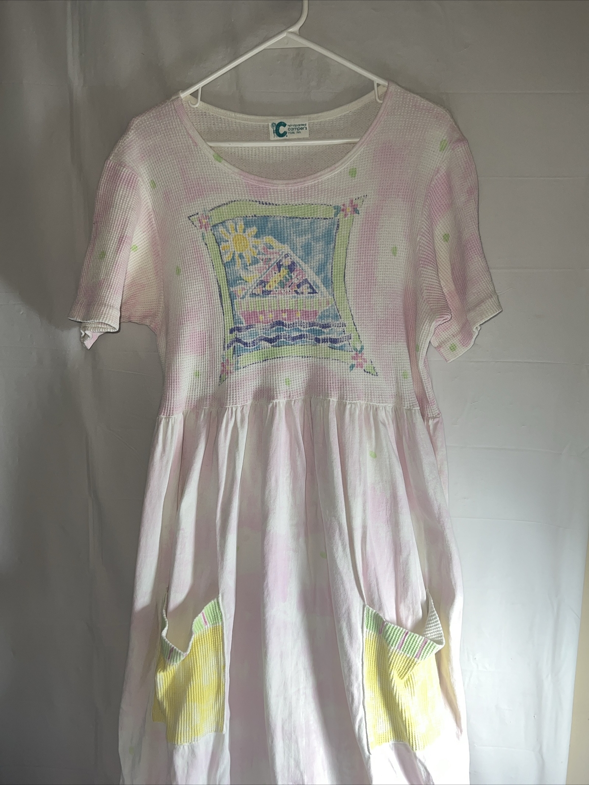Vintage Handpainted Campers Size Large Art To Wear Colorful Cotton Sail Boat