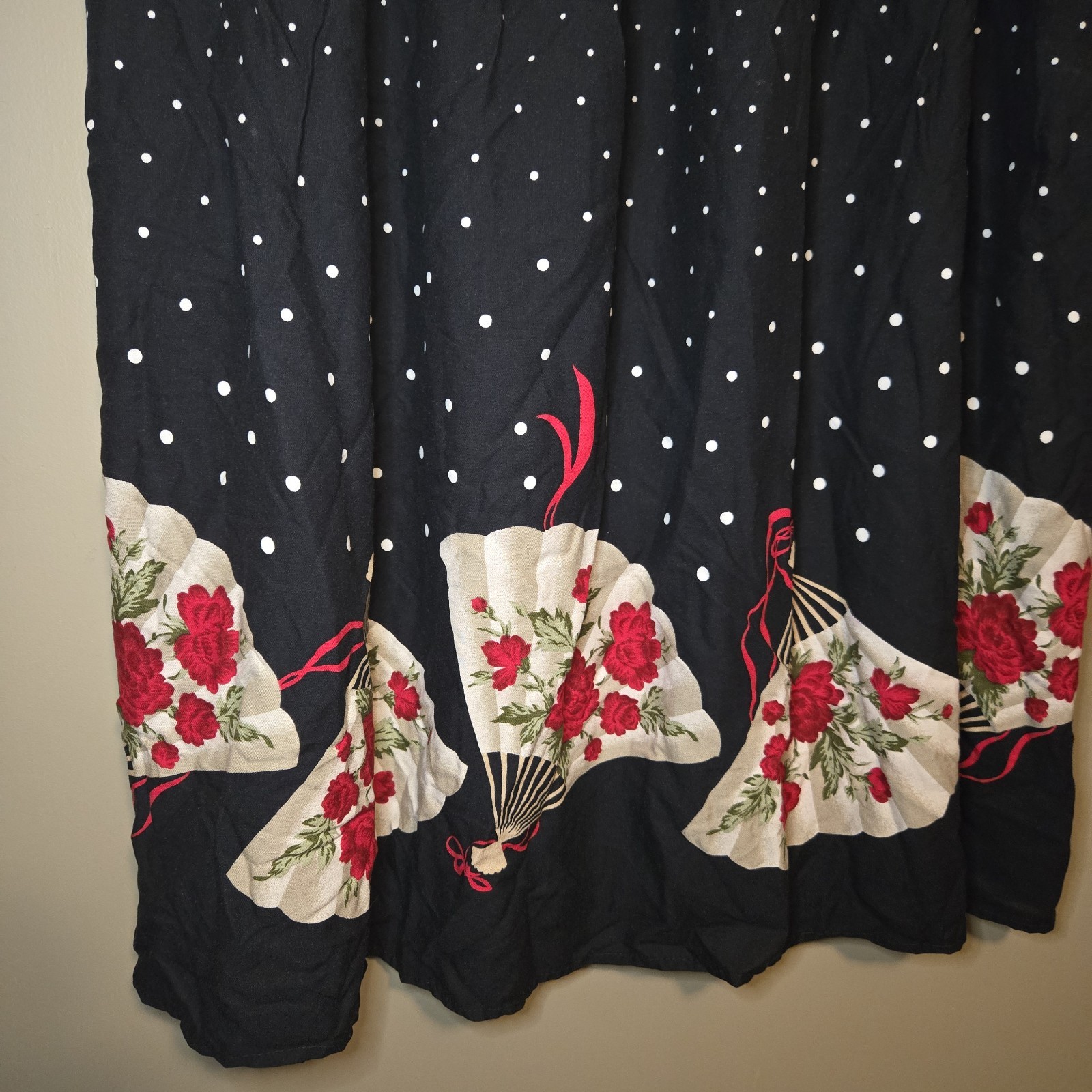Vintage California Connection Inc. Black Maxi Skirt Floral Fan Elastic 32″ Waist