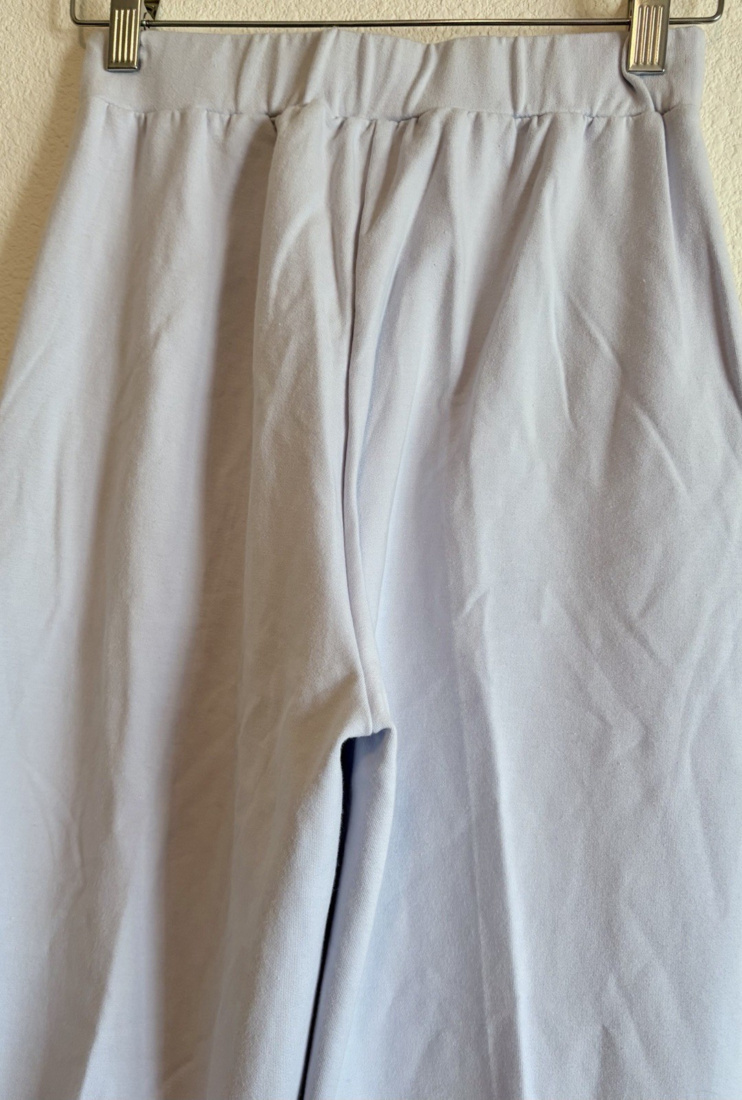 VTG 80s Pastel Blue stretch Stirrup Pants, Pull on, High rise Pleated, Pockets S
