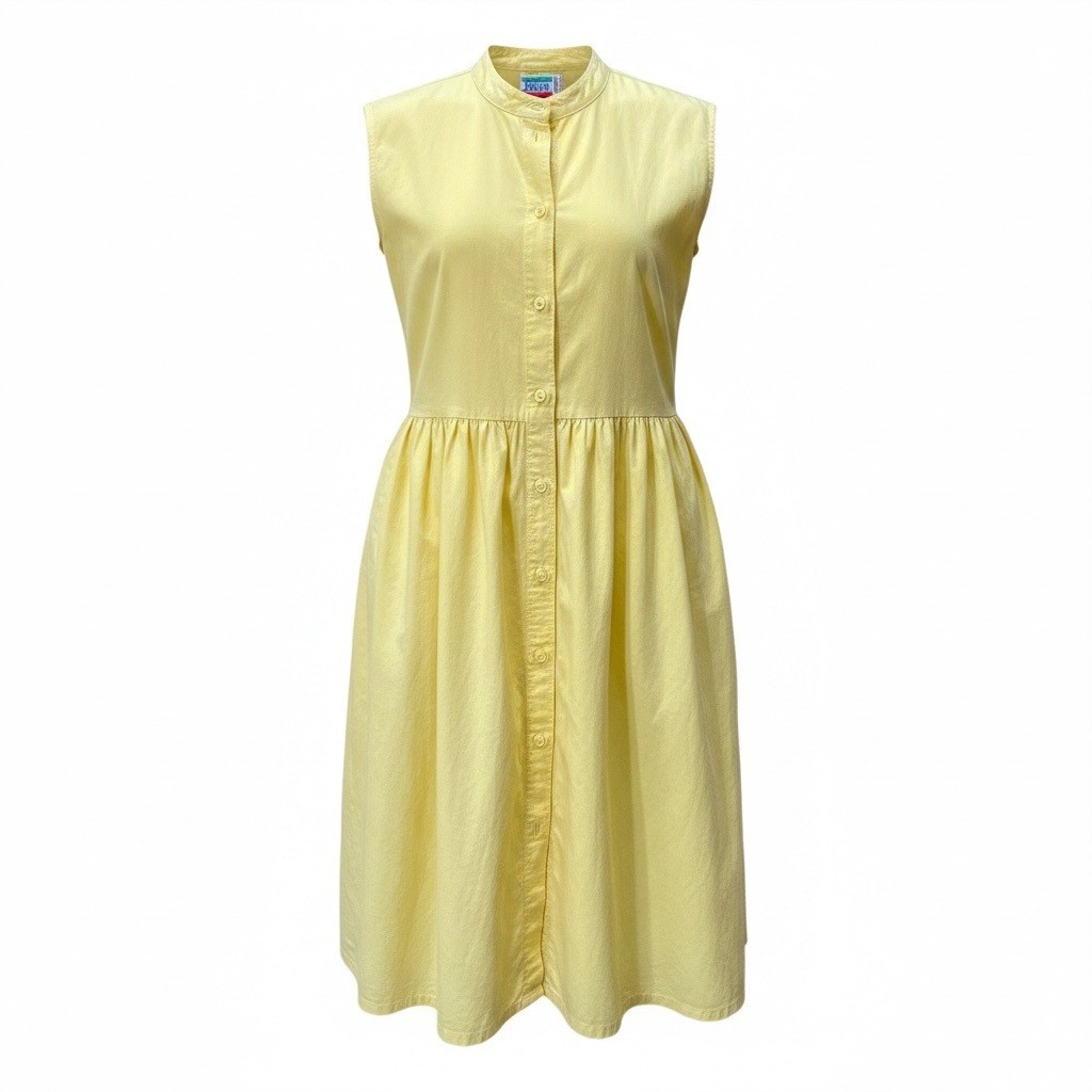 Vintage 80s Pastel Button Down Dress Womens Large Yellow Sleeveless Midi