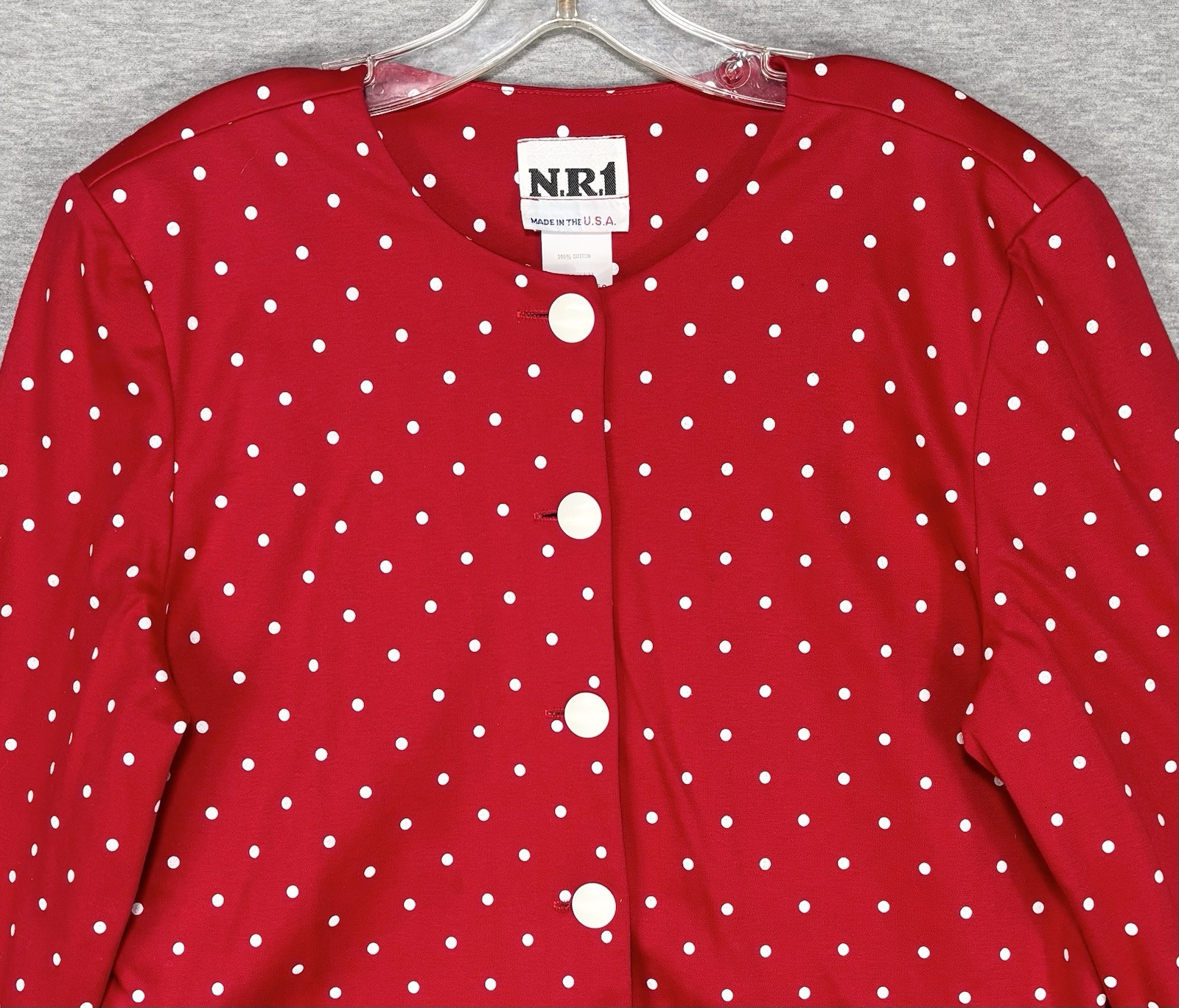 Vintage 80s Ned Gould Red White Polka Dot Midi Skirt & Cardigan Set Size 12(M/L)