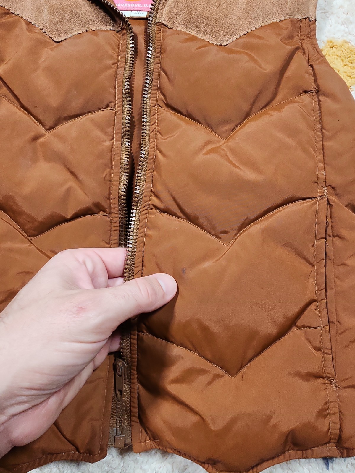VINTAGE MS PIONEER 70’s Down Puffer Vest Small Women Nylon/Leather Brown Western