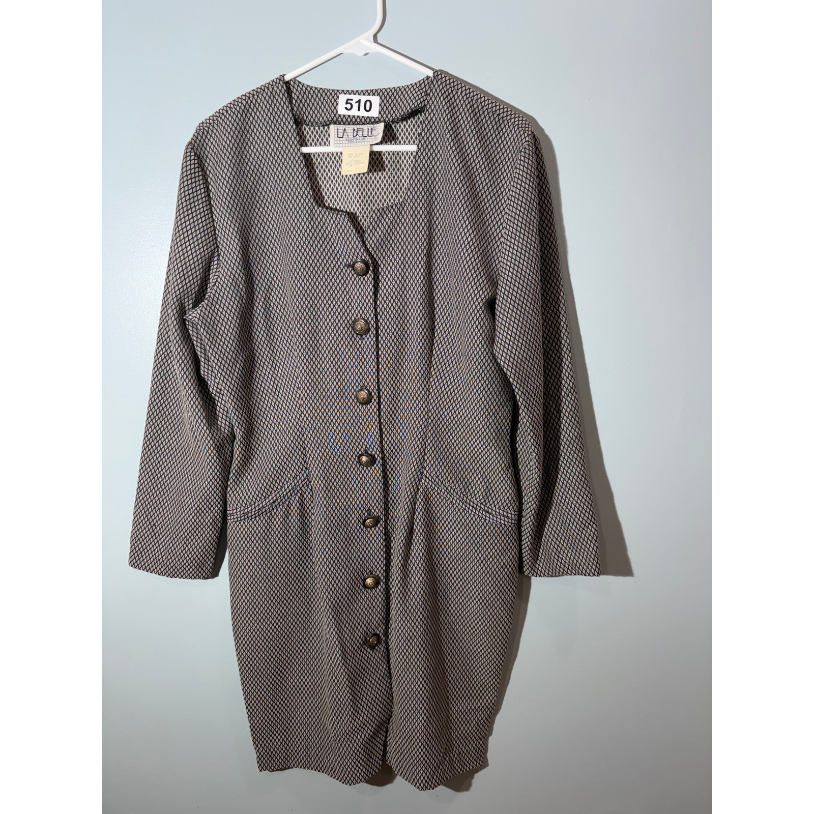 La Belle Fashions Vintage Grey Diamond Geometric Button Front Dress Womens 12