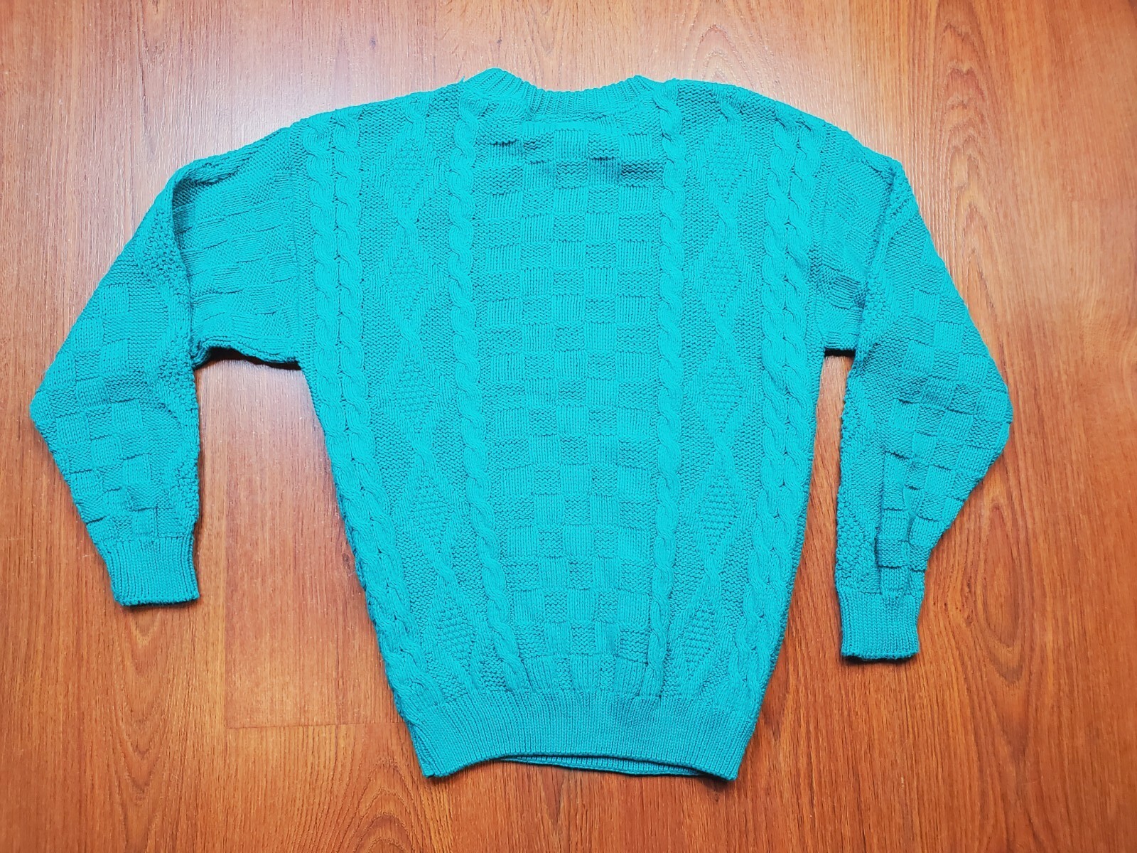 Vintage 90’s Carriage Court Teal/green Cable Knit Sweater Womens small Classic