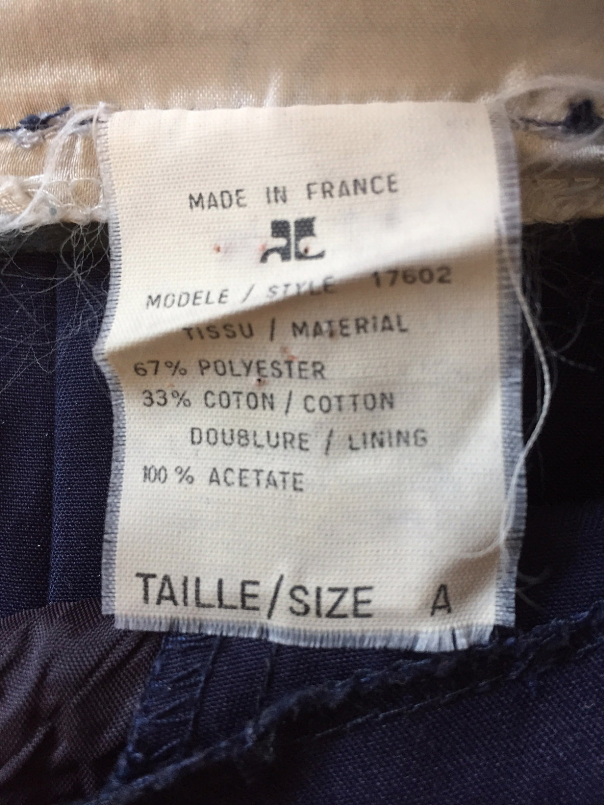 COURREGES Skirt Jacket Suit 2-Piece Size S/6 Navy Cotton Blend Vintage