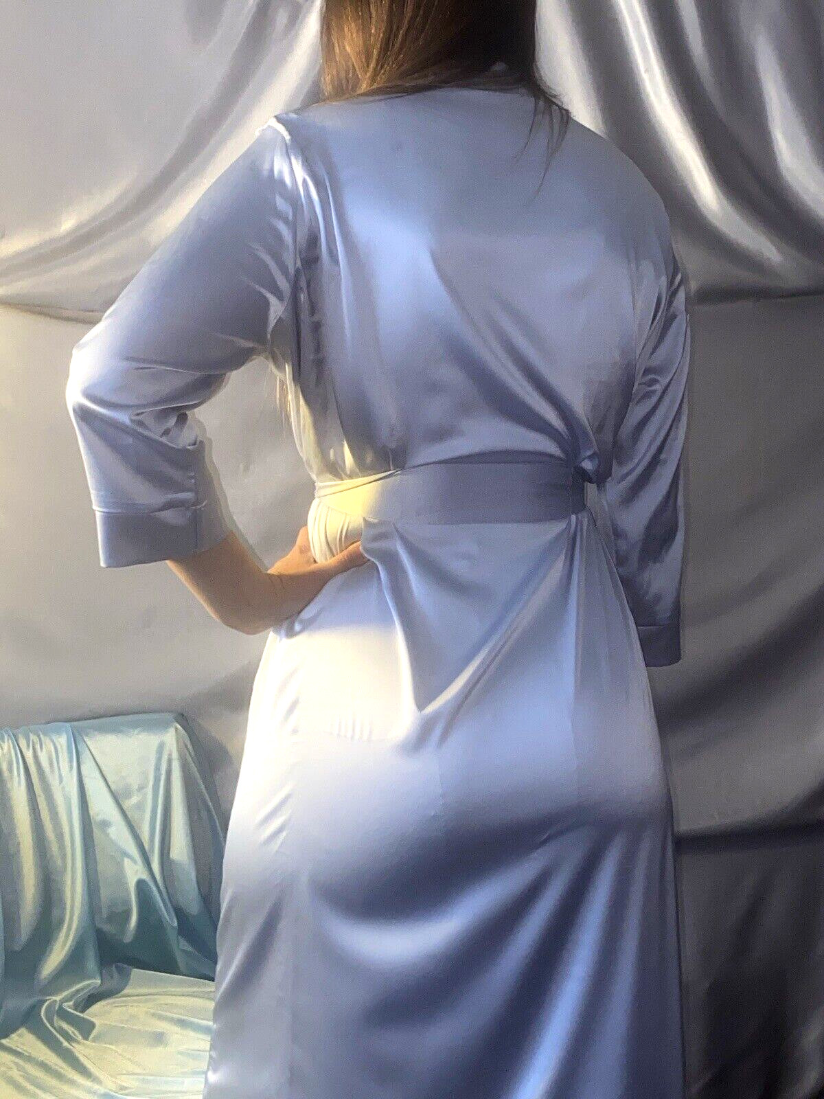 VTG SILVER SATIN FROSTY 42 44 LINGERIE Babydoll Nightgown ROBE L/xl