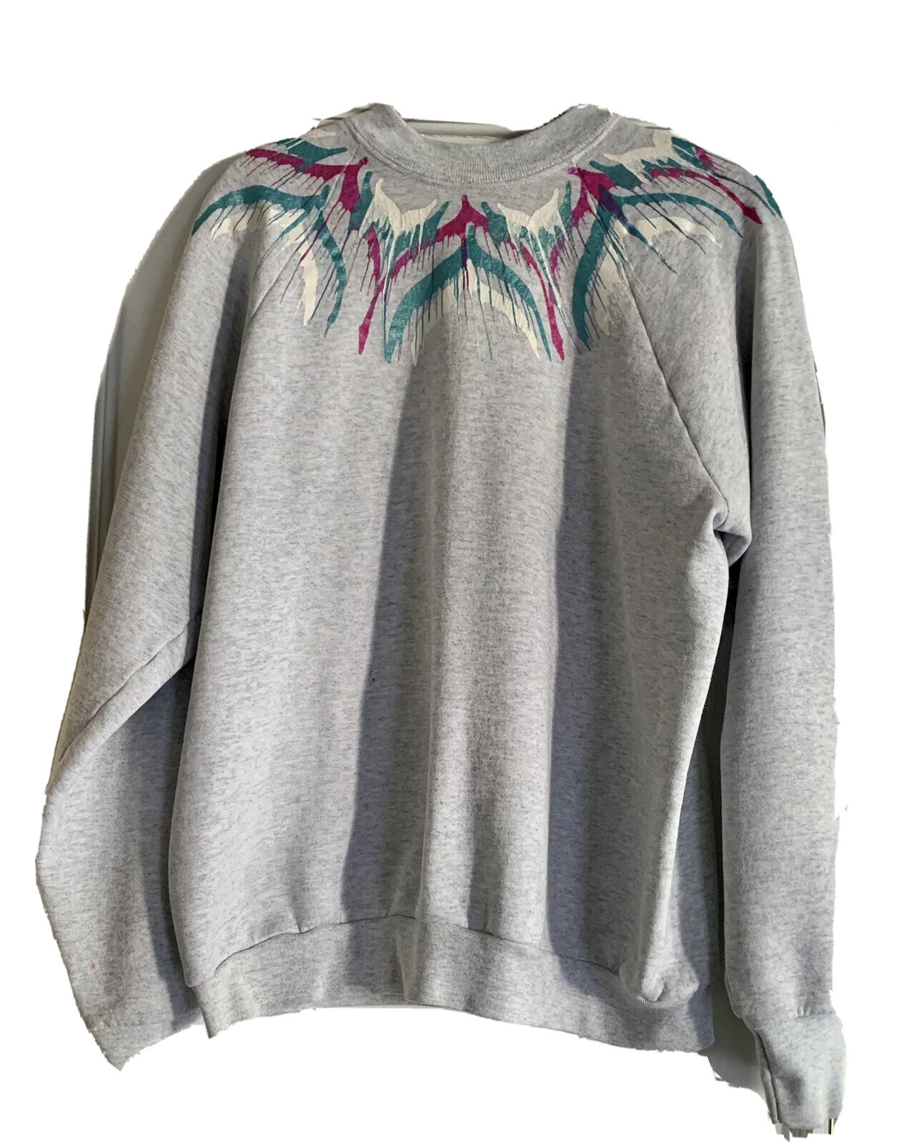 Vintage Fruit Of The Loom Sweatshirt XL Embellished Feathery Paint Splash 80s**