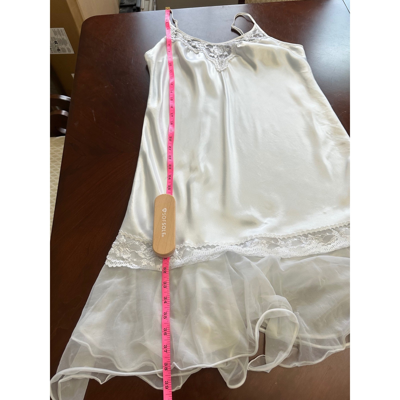 Vintage Lady Cameo Dallas White Satin Lace Nightgown Slip Dress Large USA Made