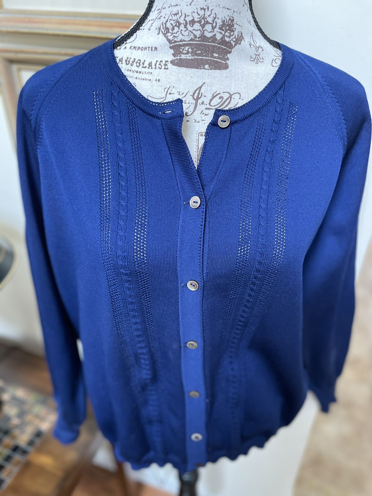 Silan Trevira 2000 Italy 1960s Retro Blue Cardigan Sweater ~ Pristine ~ L XL