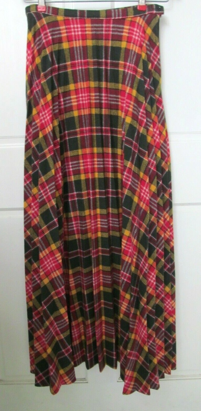 Bobbie Brooks VTG 60s maxi skirt multicolored plaid Pleats Across waist 26″ S