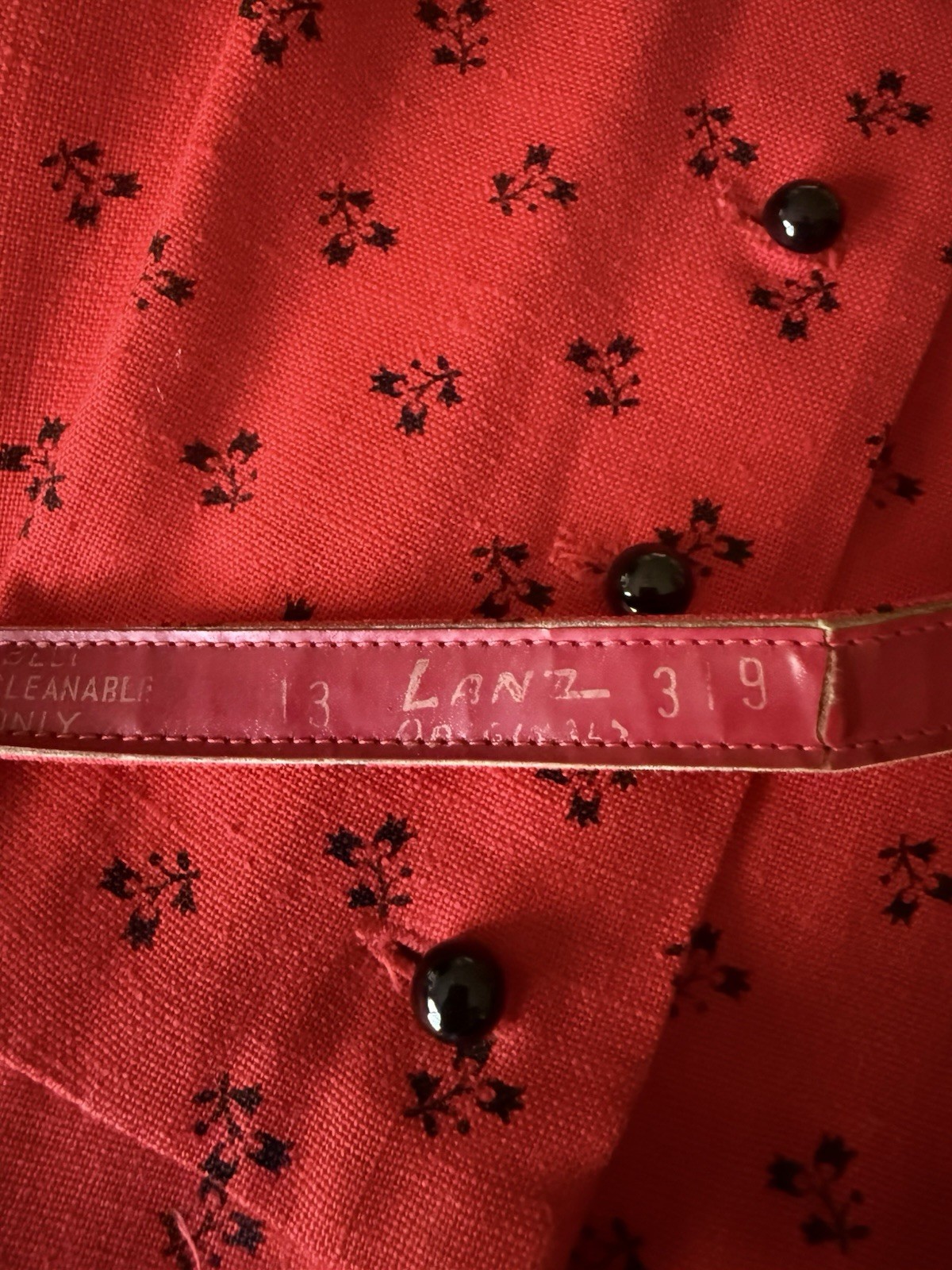 Vintage Lanz Original Red Floral Button Front Dress 1950s-60s Austrian Style S